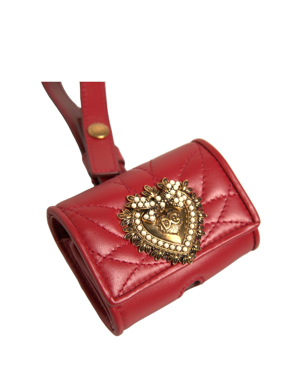 Dolce & Gabbana Black Leather Devotion Heart Strap Airpod Women's Case