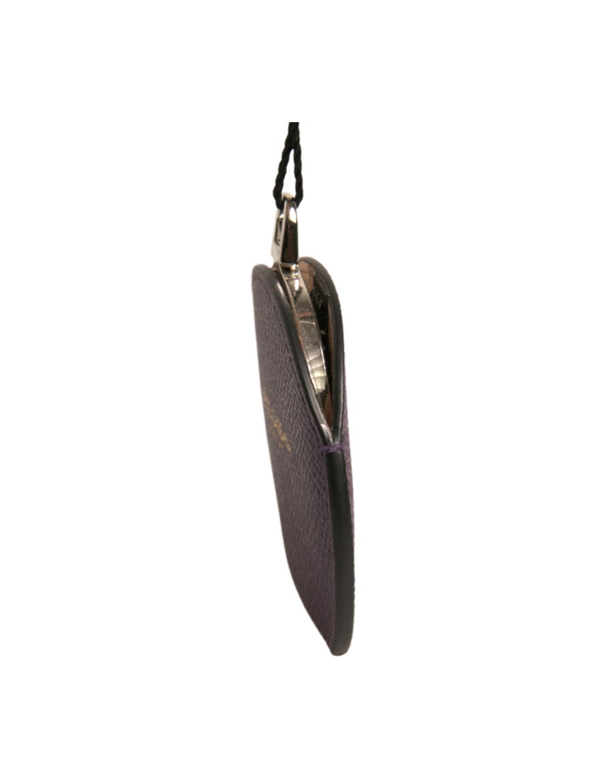 Dolce & Gabbana Purple Calfskin Leather Round Logo Hand Mirror Women's Holder