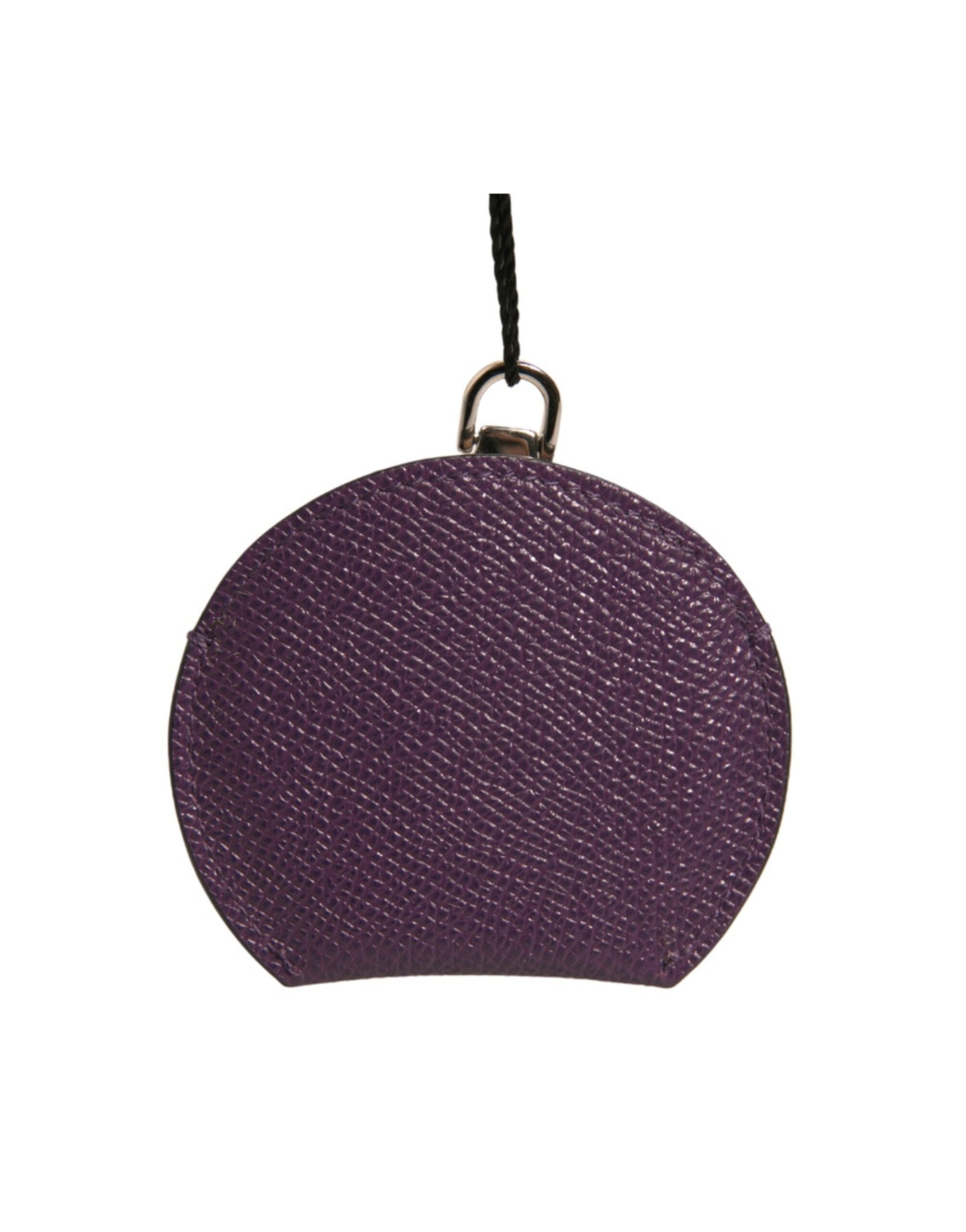 Dolce & Gabbana Purple Calfskin Leather Round Logo Hand Mirror Women's Holder
