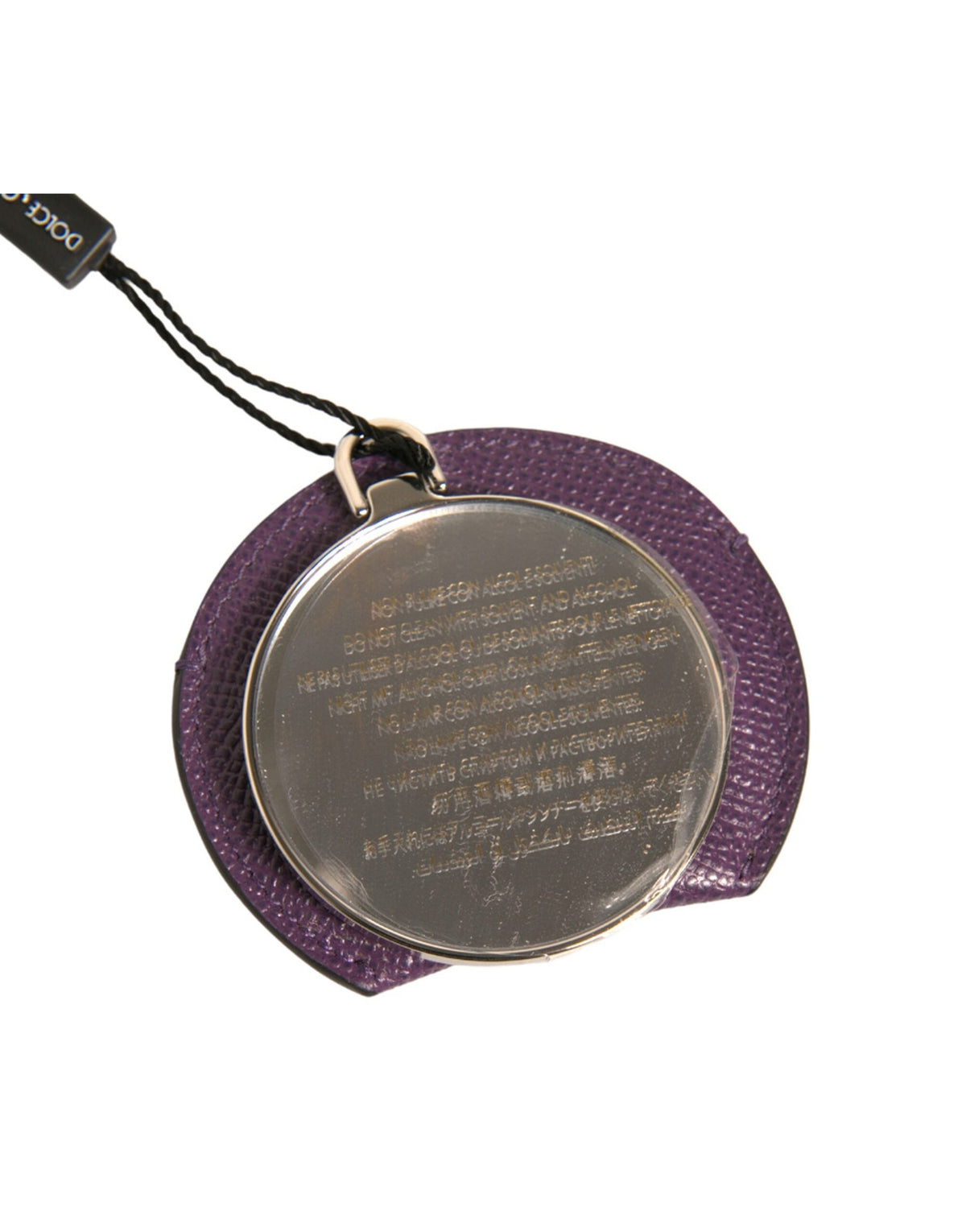Dolce & Gabbana Purple Calfskin Leather Round Logo Hand Mirror Women's Holder