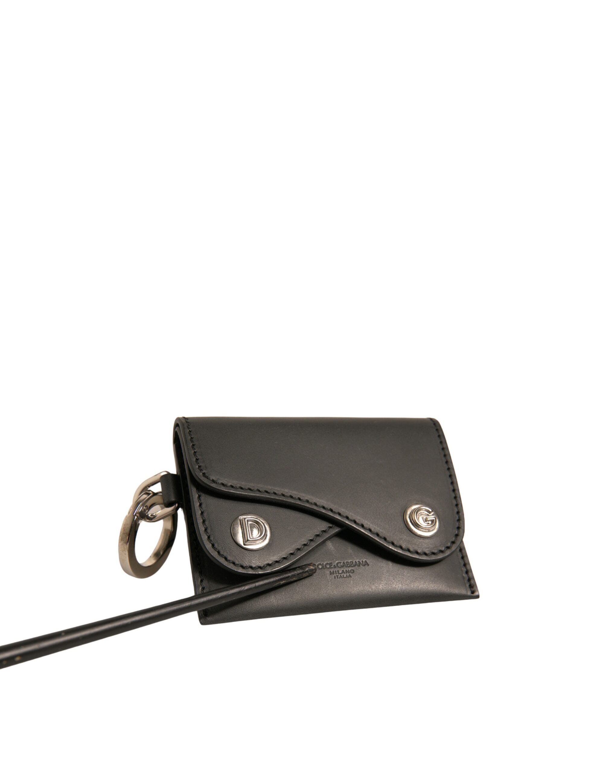 Dolce & Gabbana Black Leather Card Case Keychain Key Women's Holder (Pre-Owned)