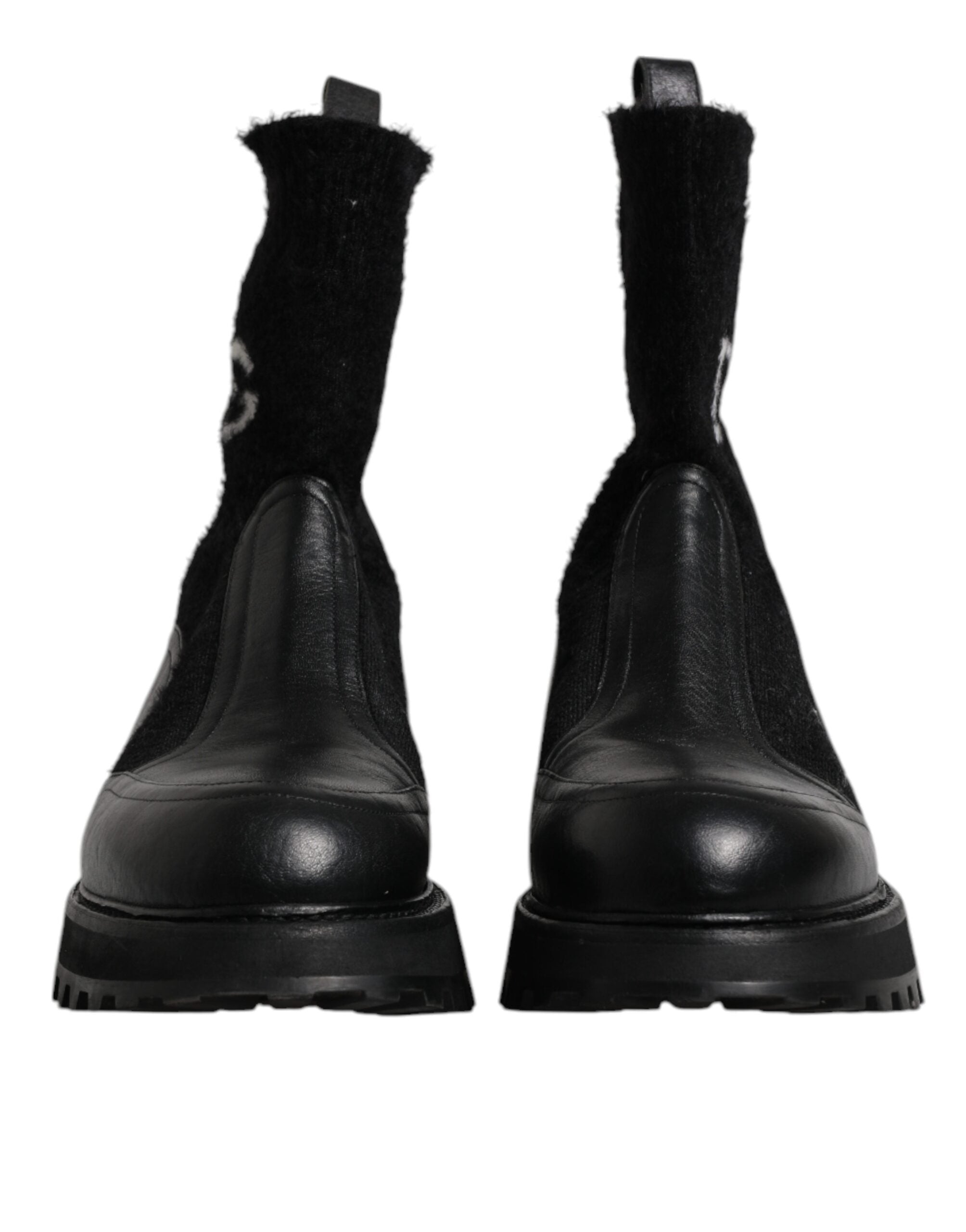 Dolce & Gabbana Black DG Logo Horse Sock Ankle Boots Men's Shoes (Pre-Owned)