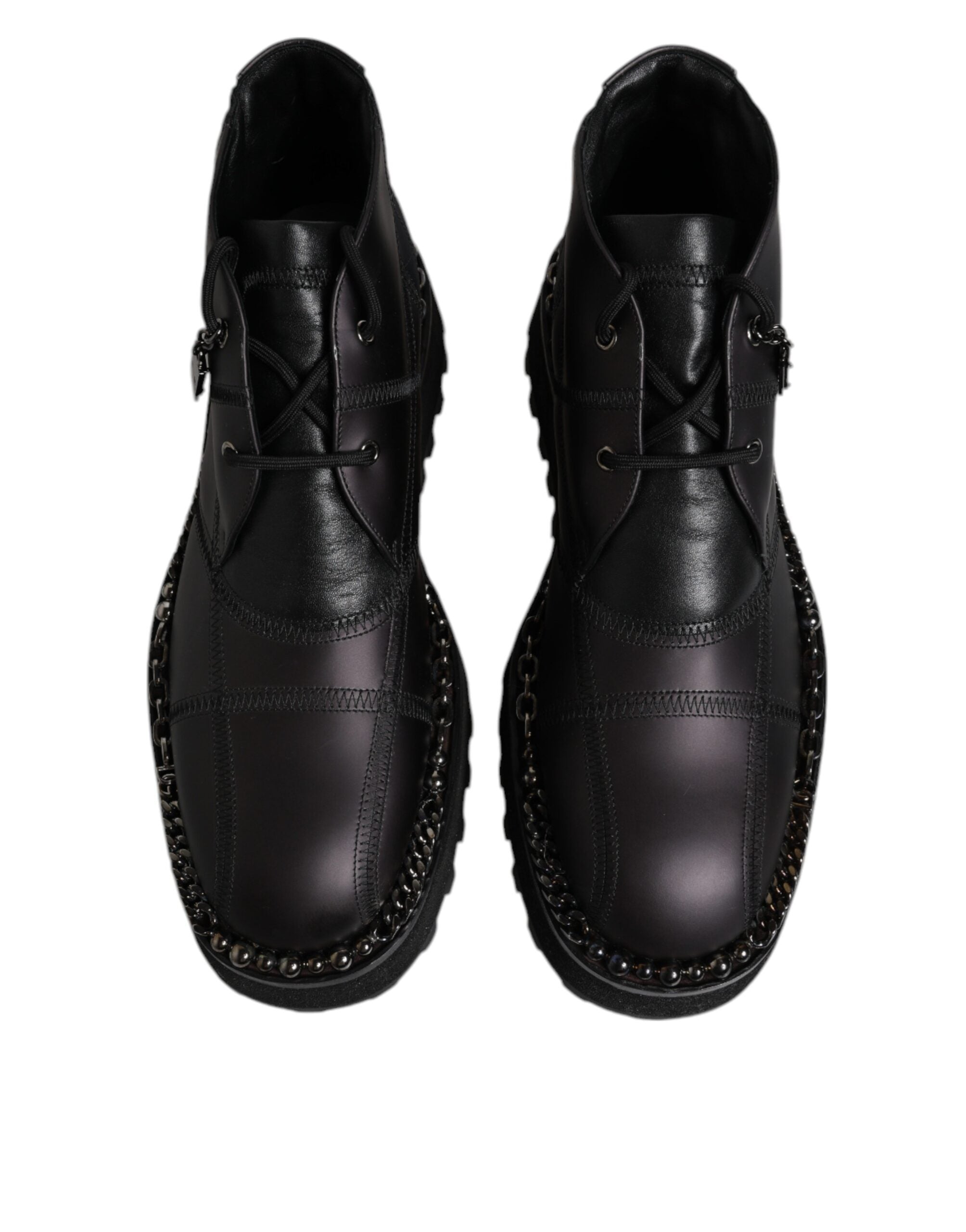 Dolce & Gabbana Black Leather Lace Up Ankle Boots Men's Shoes