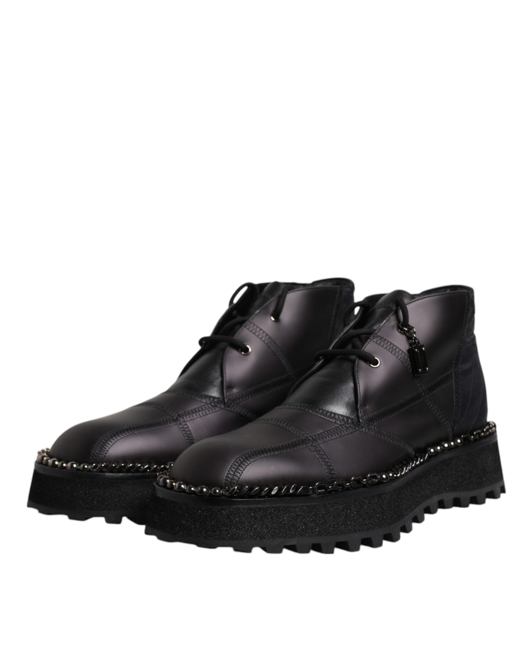 Dolce & Gabbana Black Leather Lace Up Ankle Boots Men's Shoes