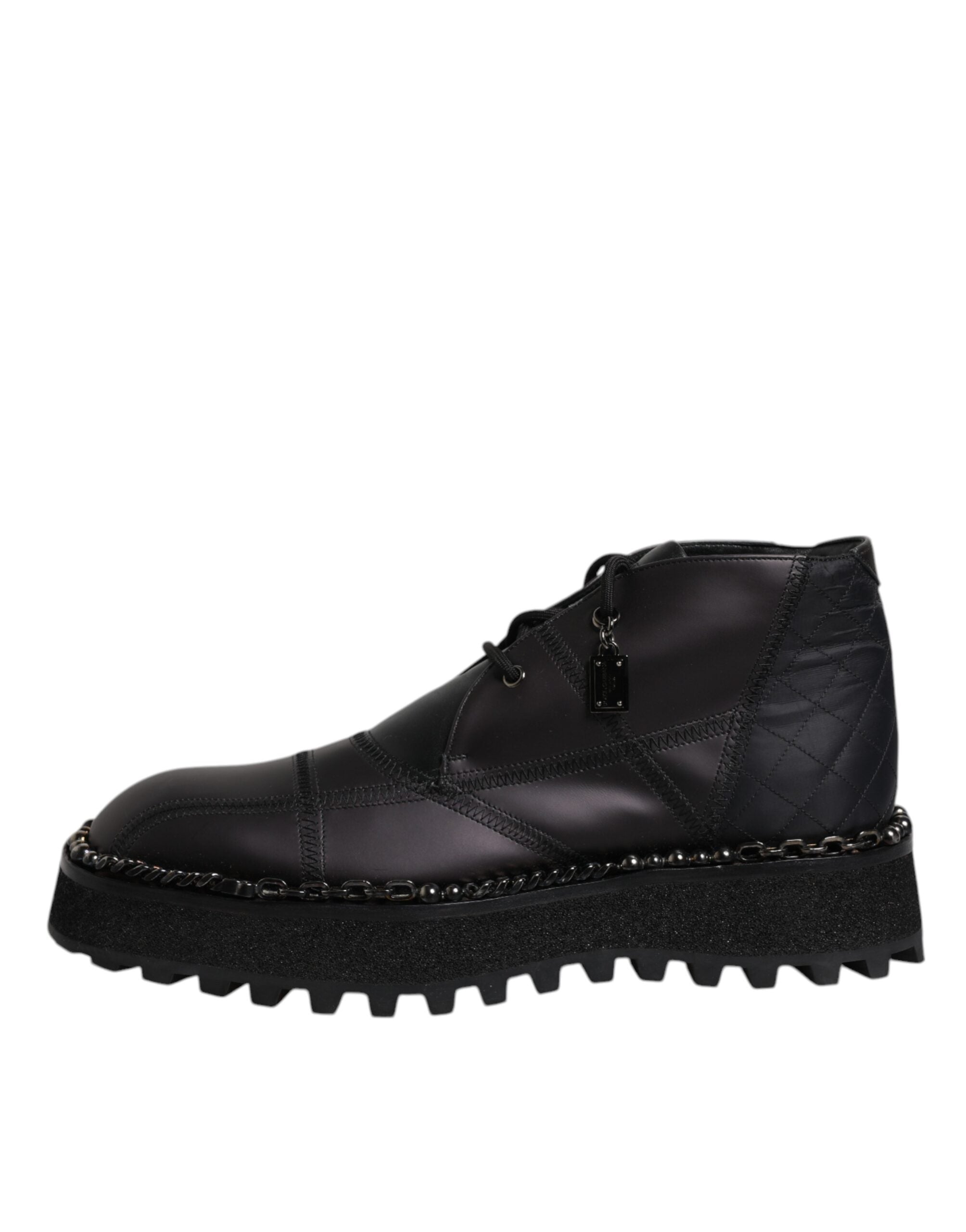 Dolce & Gabbana Black Leather Lace Up Ankle Boots Men's Shoes