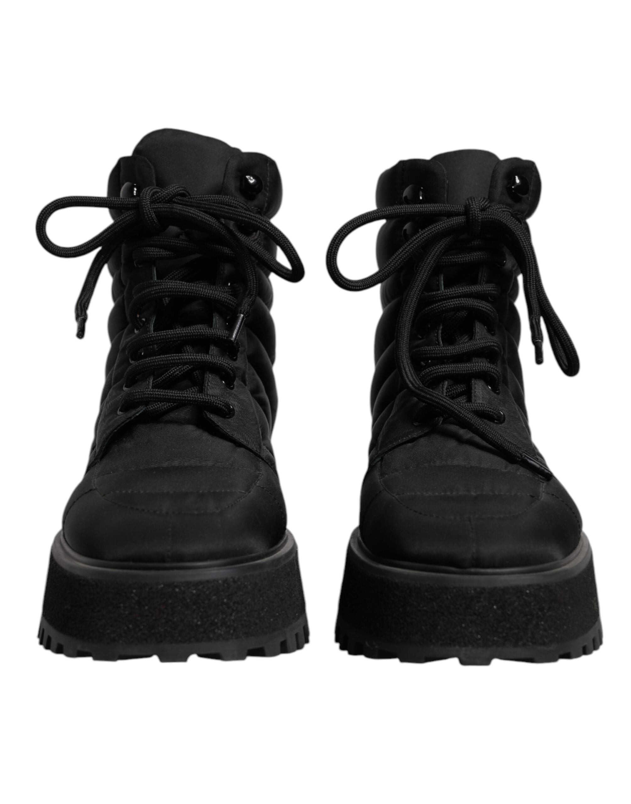 Dolce & Gabbana Black Padded Mid Calf Lace Up Boots Men's Shoes
