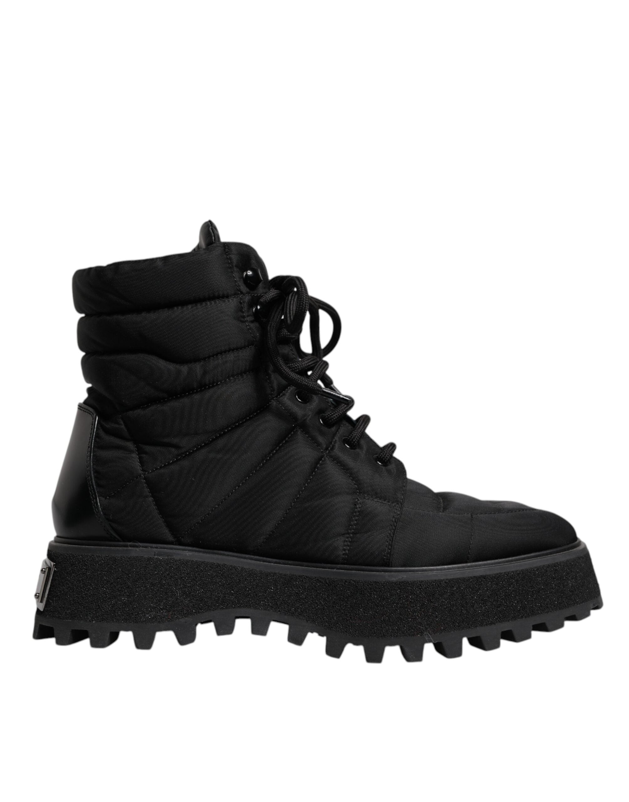 Dolce & Gabbana Black Padded Mid Calf Lace Up Boots Men's Shoes