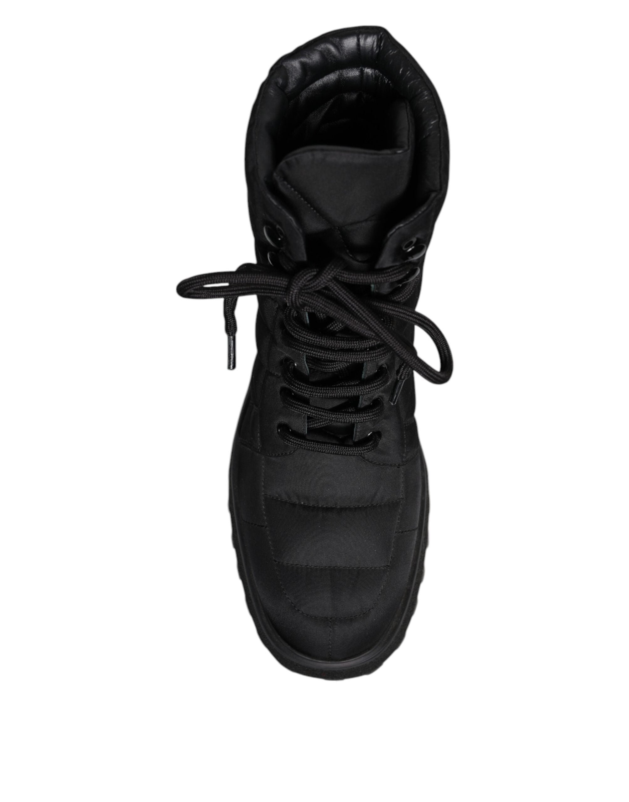 Dolce & Gabbana Black Padded Mid Calf Lace Up Boots Men's Shoes