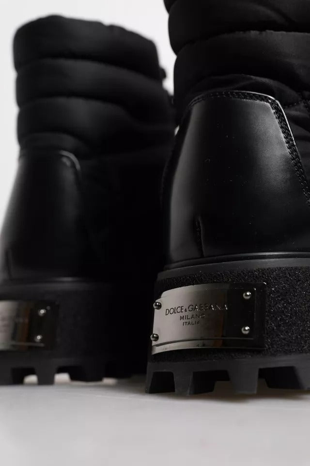 Dolce & Gabbana Black Padded Mid Calf Lace Up Boots Men's Shoes