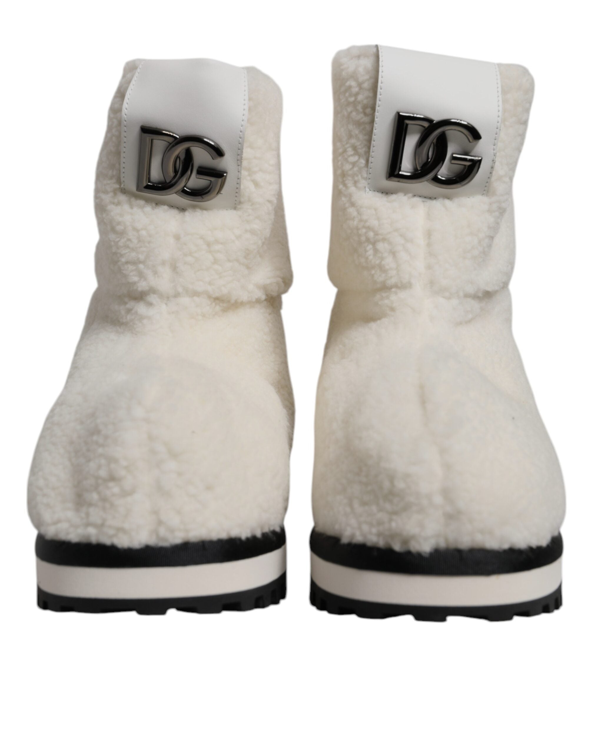 Dolce & Gabbana White Plush Logo Padded Mid Calf Boots Men's Shoes