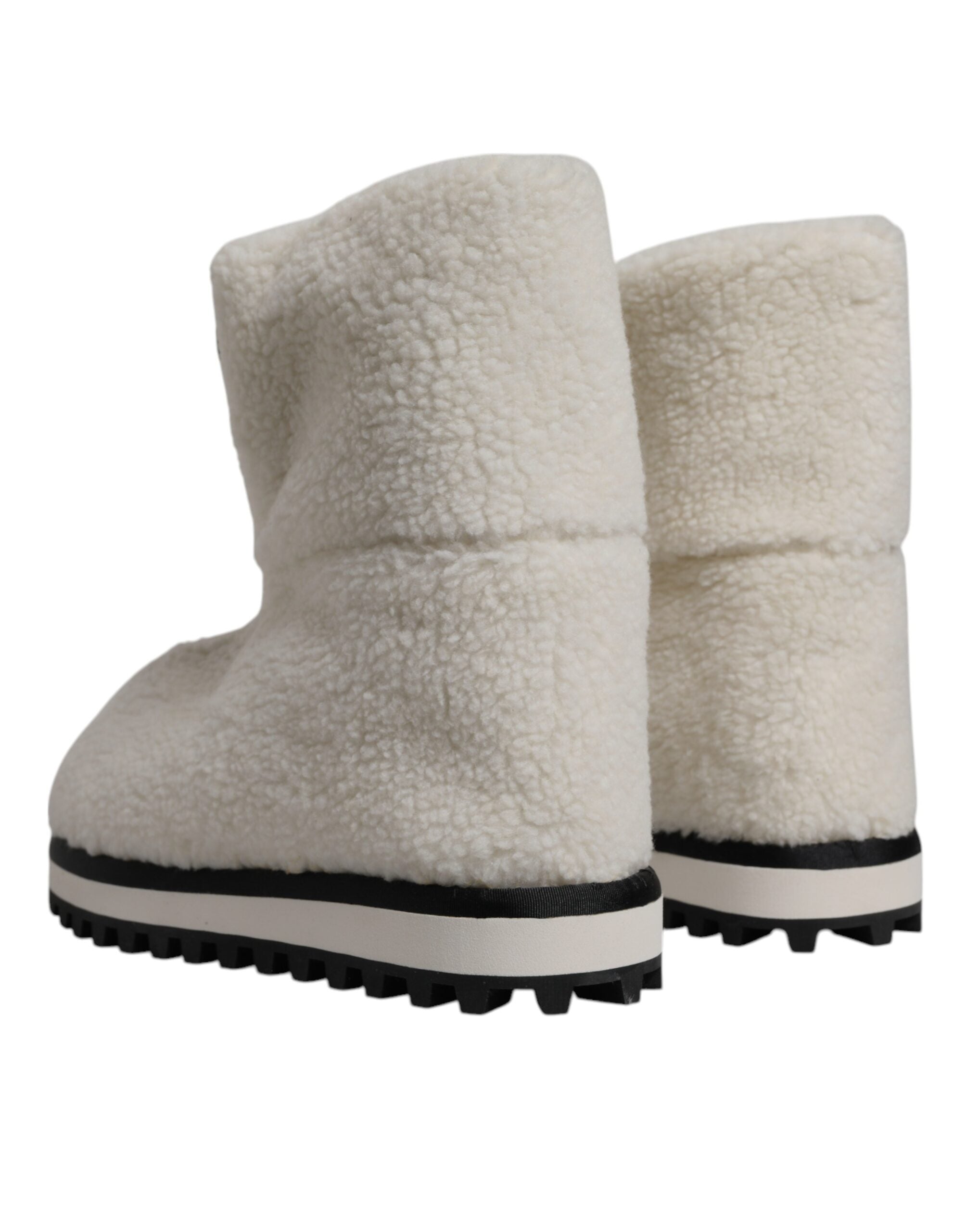 Dolce & Gabbana White Plush Logo Padded Mid Calf Boots Men's Shoes