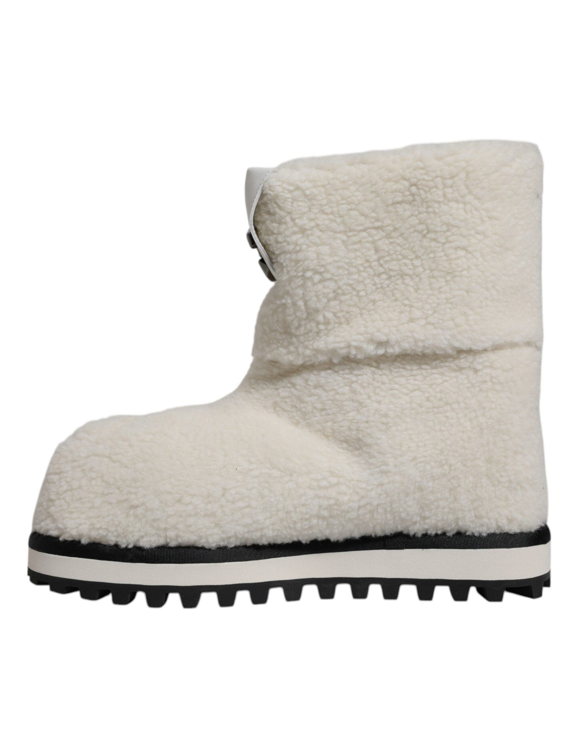 Dolce & Gabbana White Plush Logo Padded Mid Calf Boots Men's Shoes