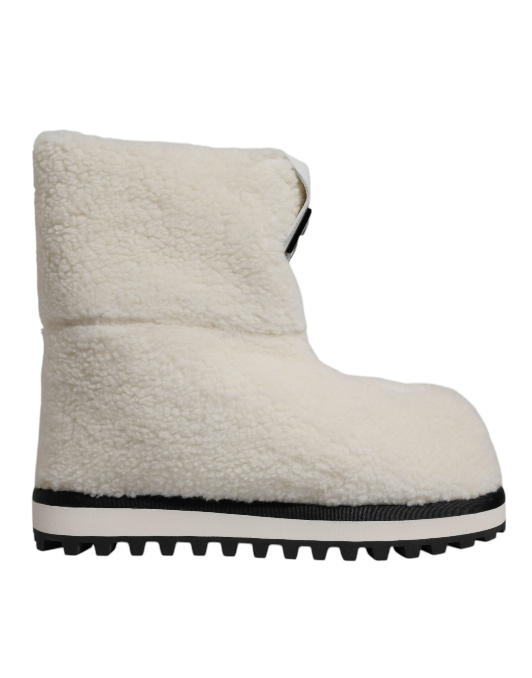 Dolce & Gabbana White Plush Logo Padded Mid Calf Boots Men's Shoes