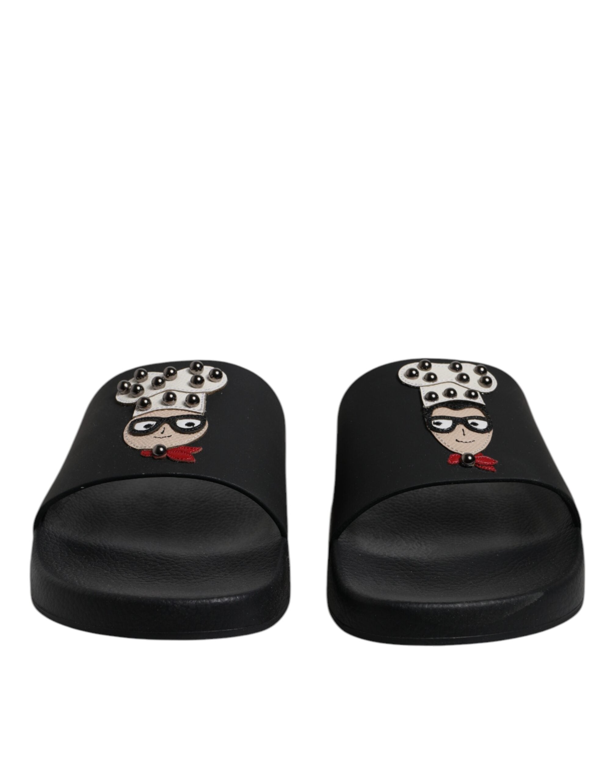 Dolce & Gabbana Black Leather Slides Sandals Beachwear Men's Shoes