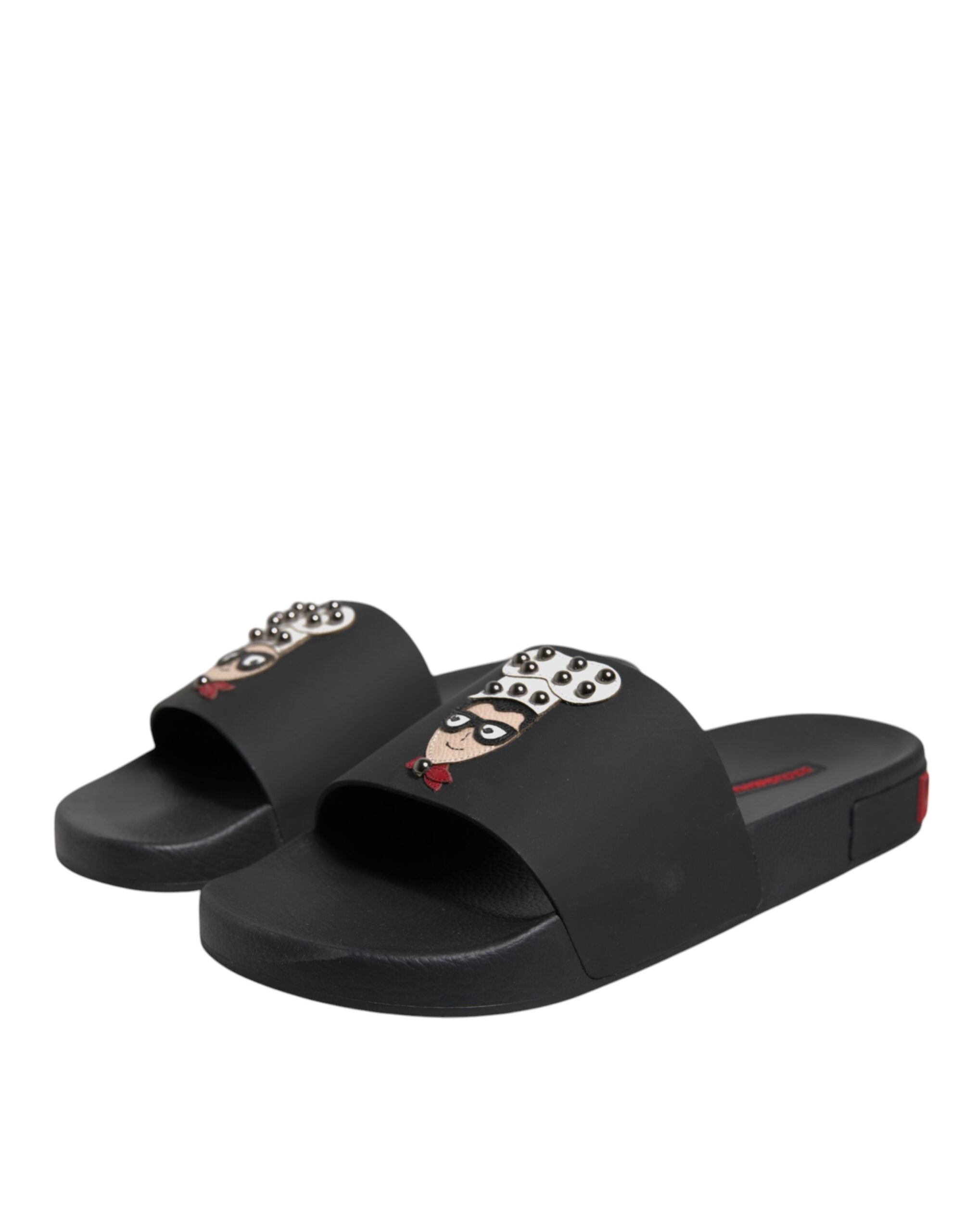 Dolce & Gabbana Black Leather Slides Sandals Beachwear Men's Shoes