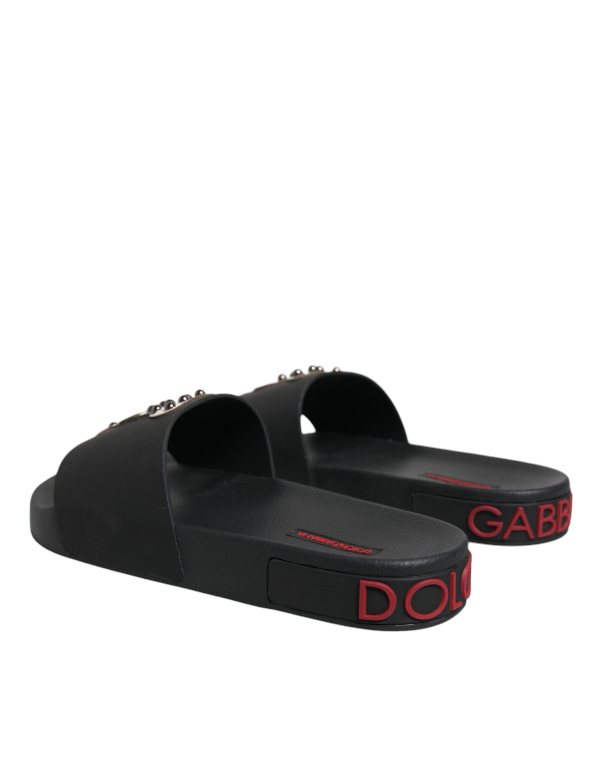 Dolce & Gabbana Black Leather Slides Sandals Beachwear Men's Shoes