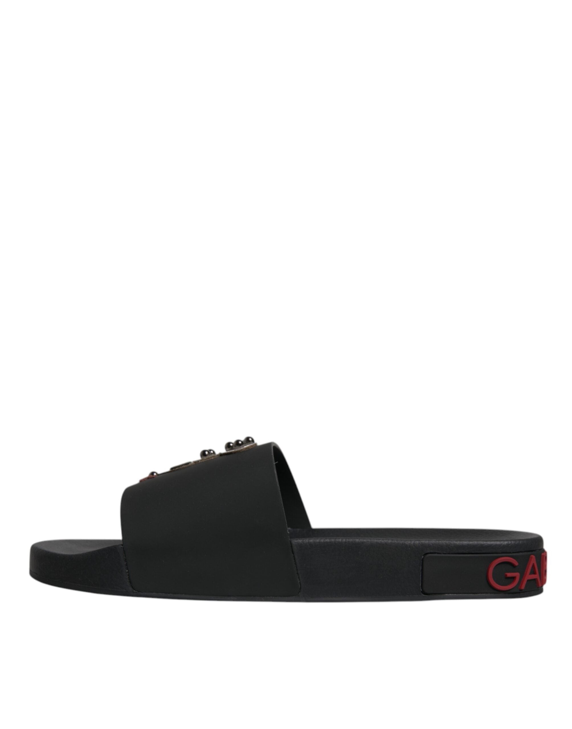 Dolce & Gabbana Black Leather Slides Sandals Beachwear Men's Shoes