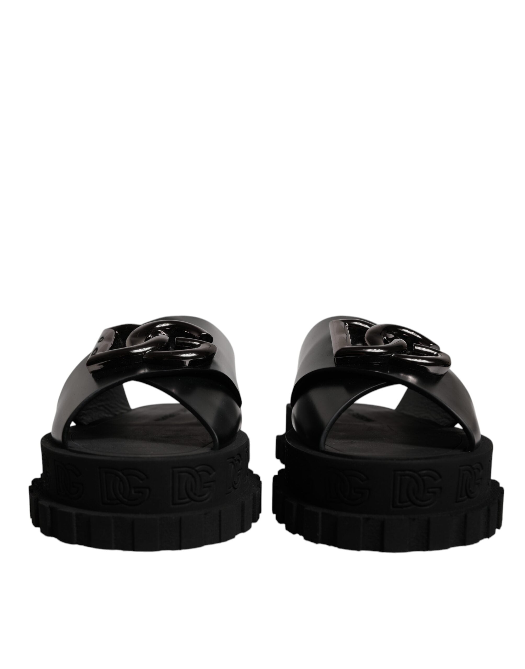 Dolce & Gabbana Black Leather DG Criss Cross Slides Sandals Men's Shoes