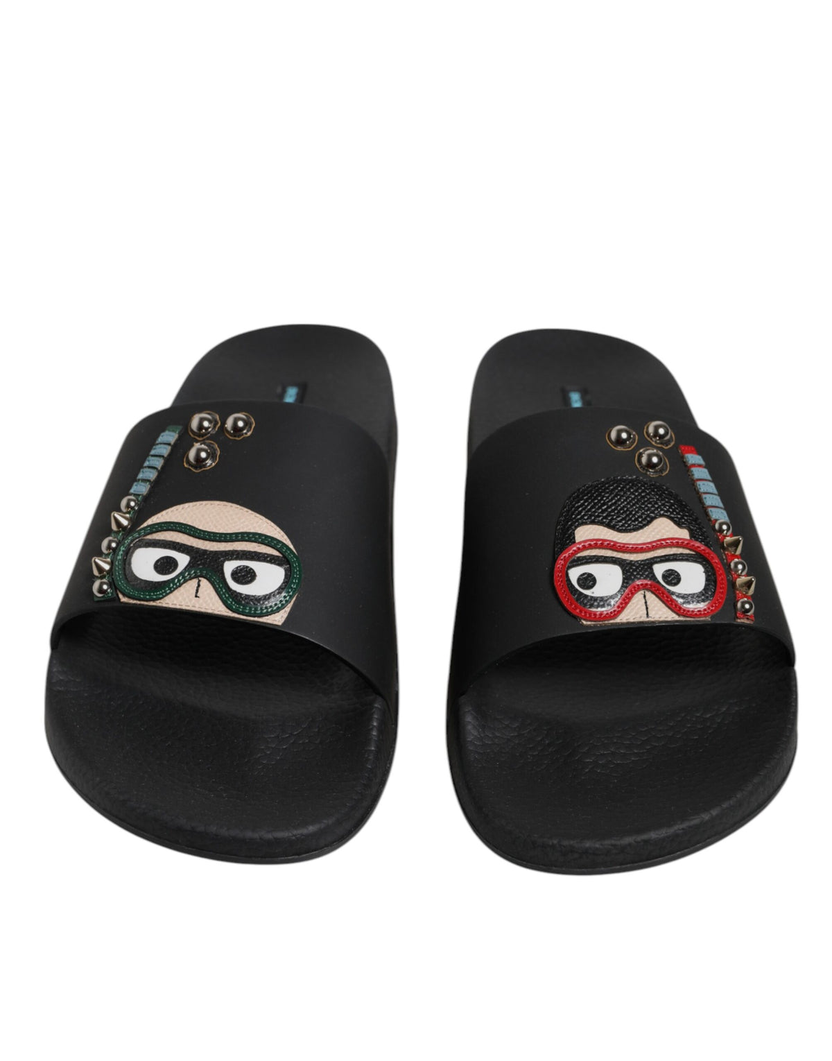 Dolce & Gabbana Black Divers Leather Flats Slides Sandals Beachwear Men's Shoes