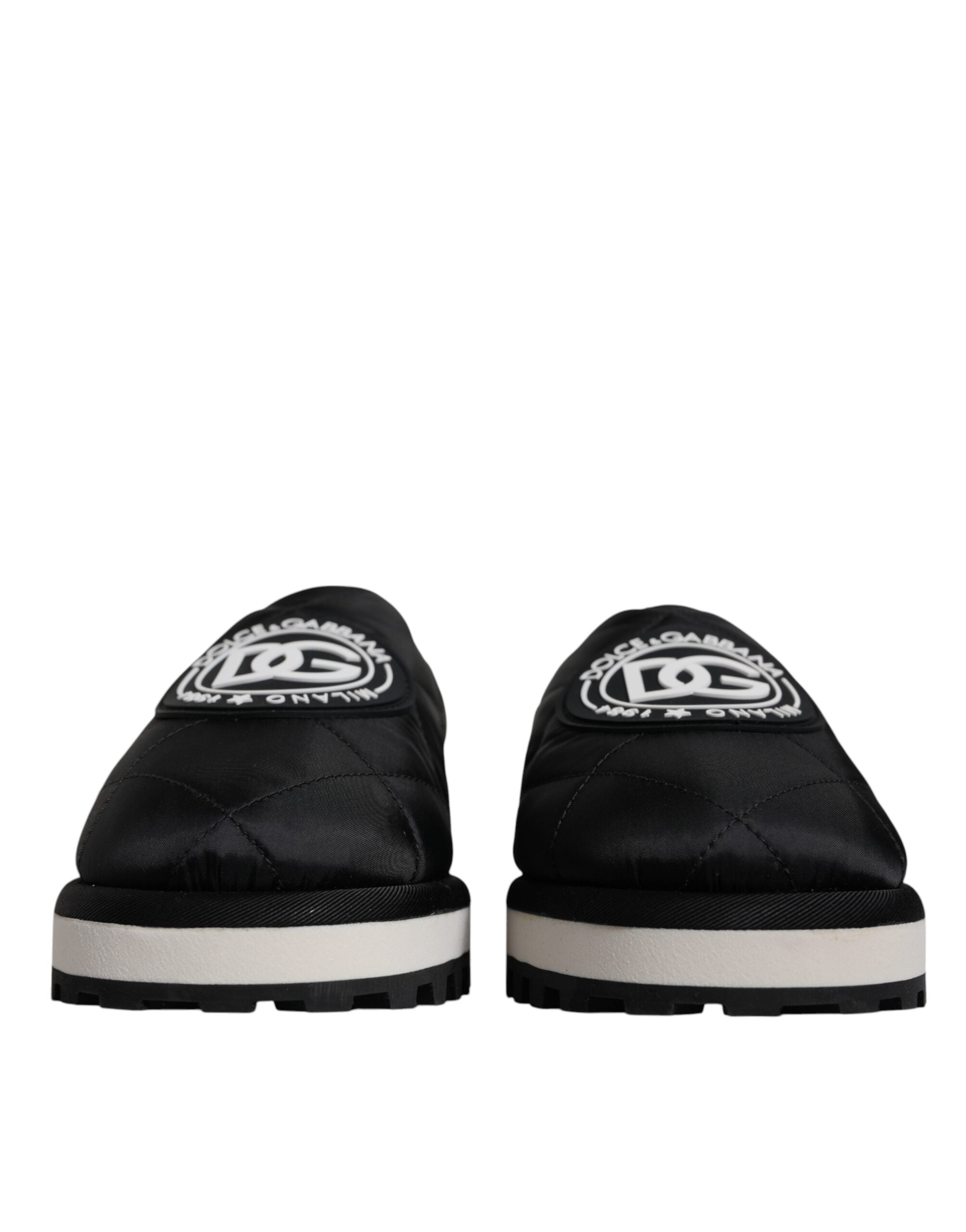 Dolce & Gabbana Black Nylon Quilted Logo Patch Sandals Slides Men's Shoes