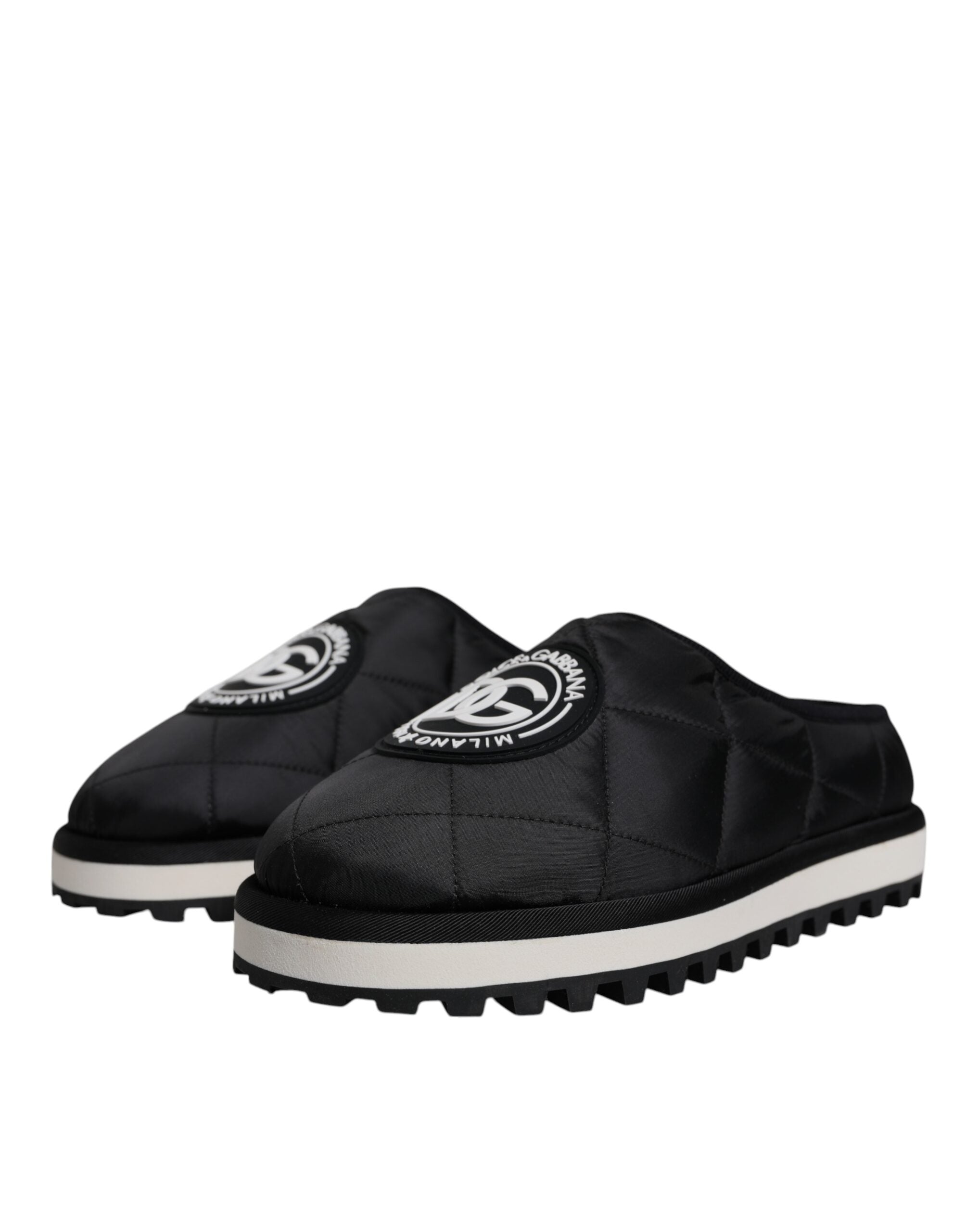 Dolce & Gabbana Black Nylon Quilted Logo Patch Sandals Slides Men's Shoes