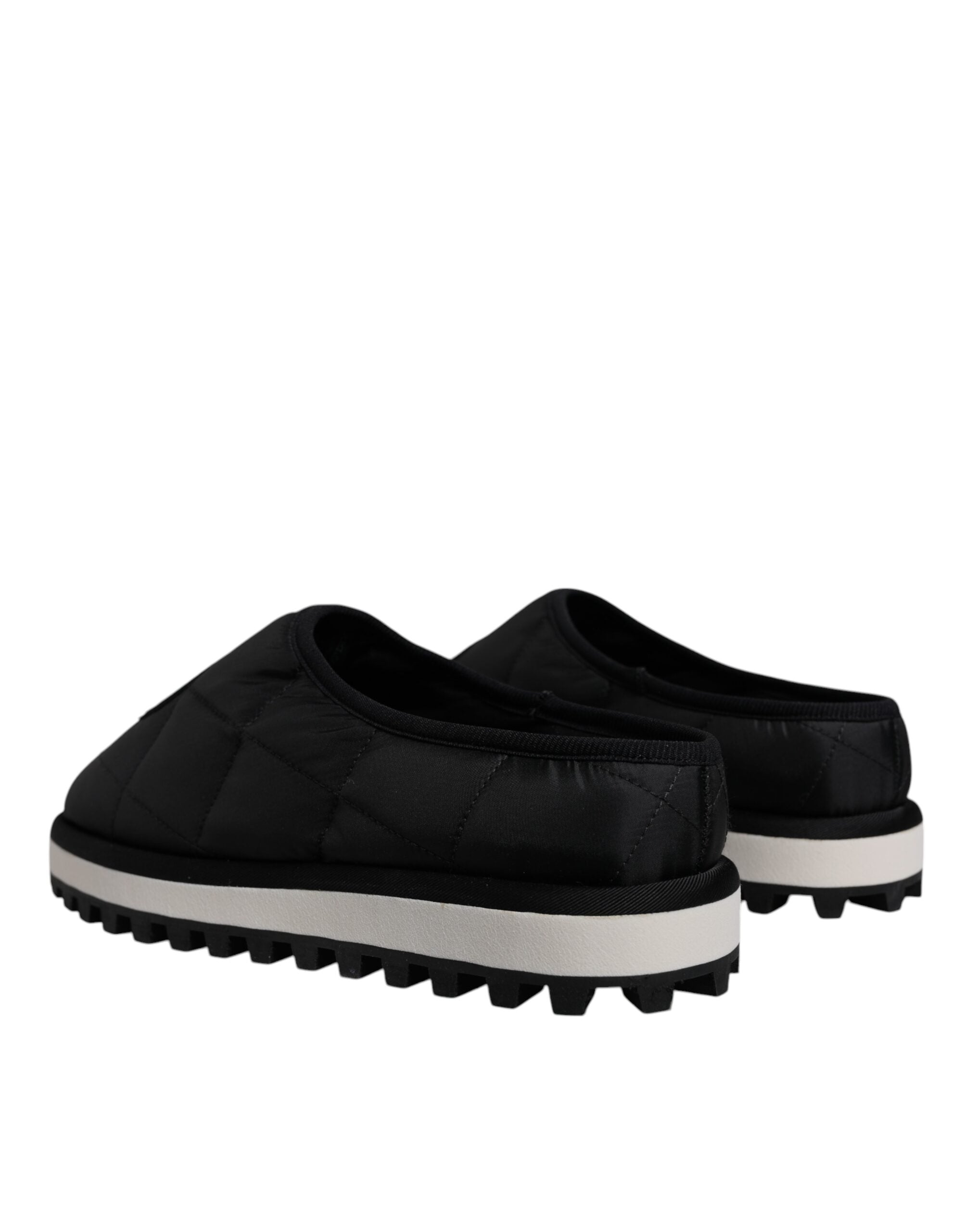 Dolce & Gabbana Black Nylon Quilted Logo Patch Sandals Slides Men's Shoes