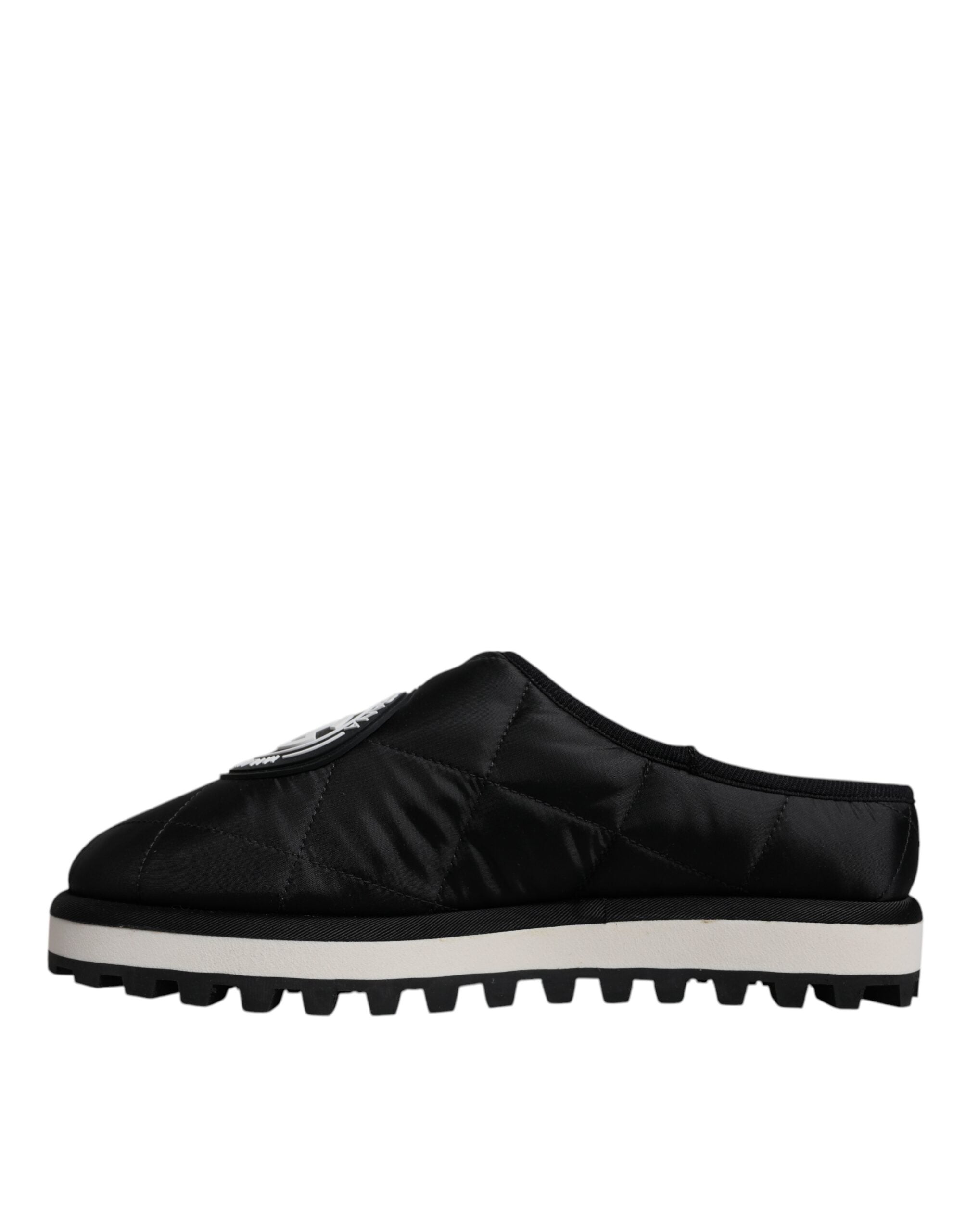 Dolce & Gabbana Black Nylon Quilted Logo Patch Sandals Slides Men's Shoes