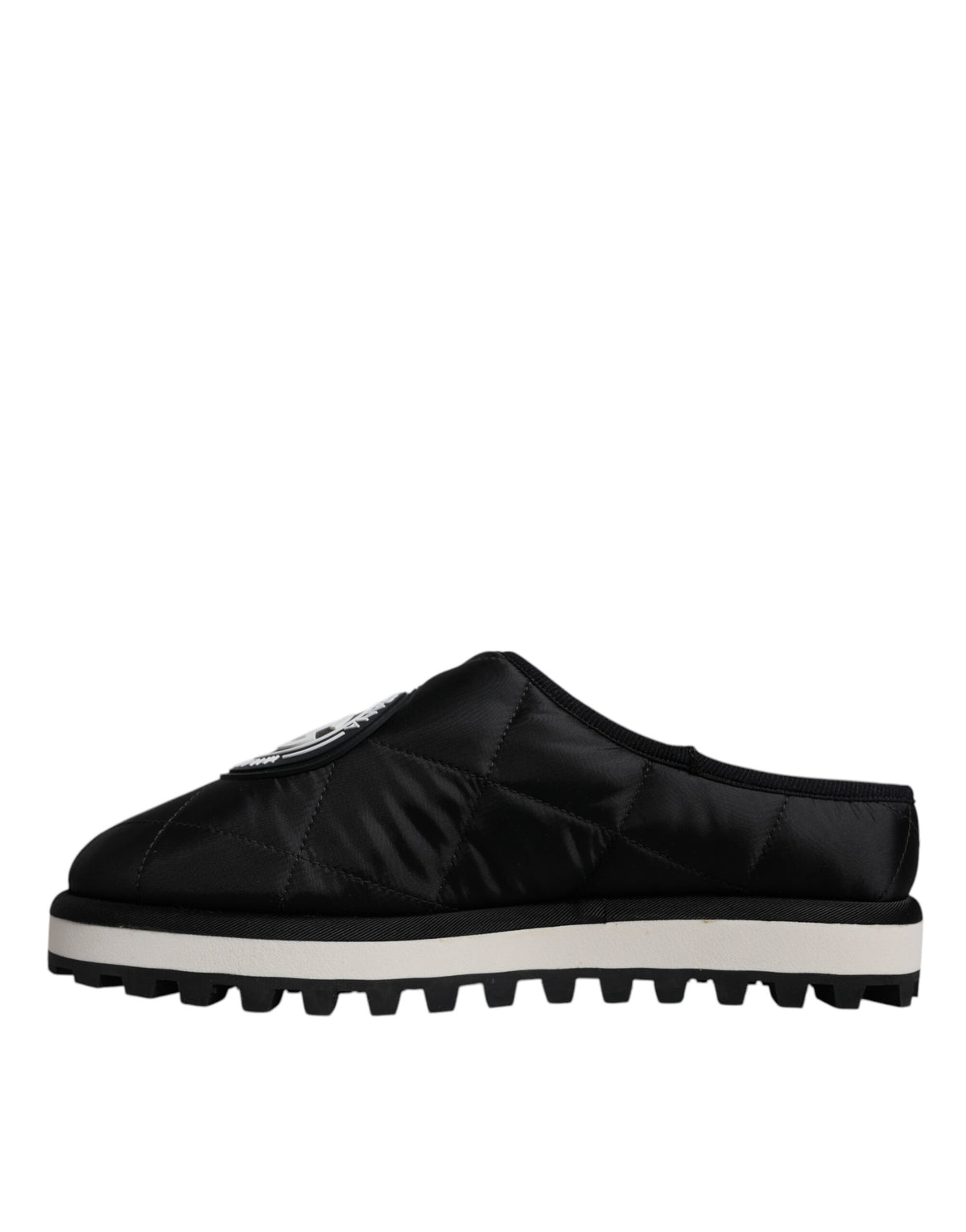 Dolce & Gabbana Black Nylon Quilted Logo Patch Sandals Slides Men's Shoes