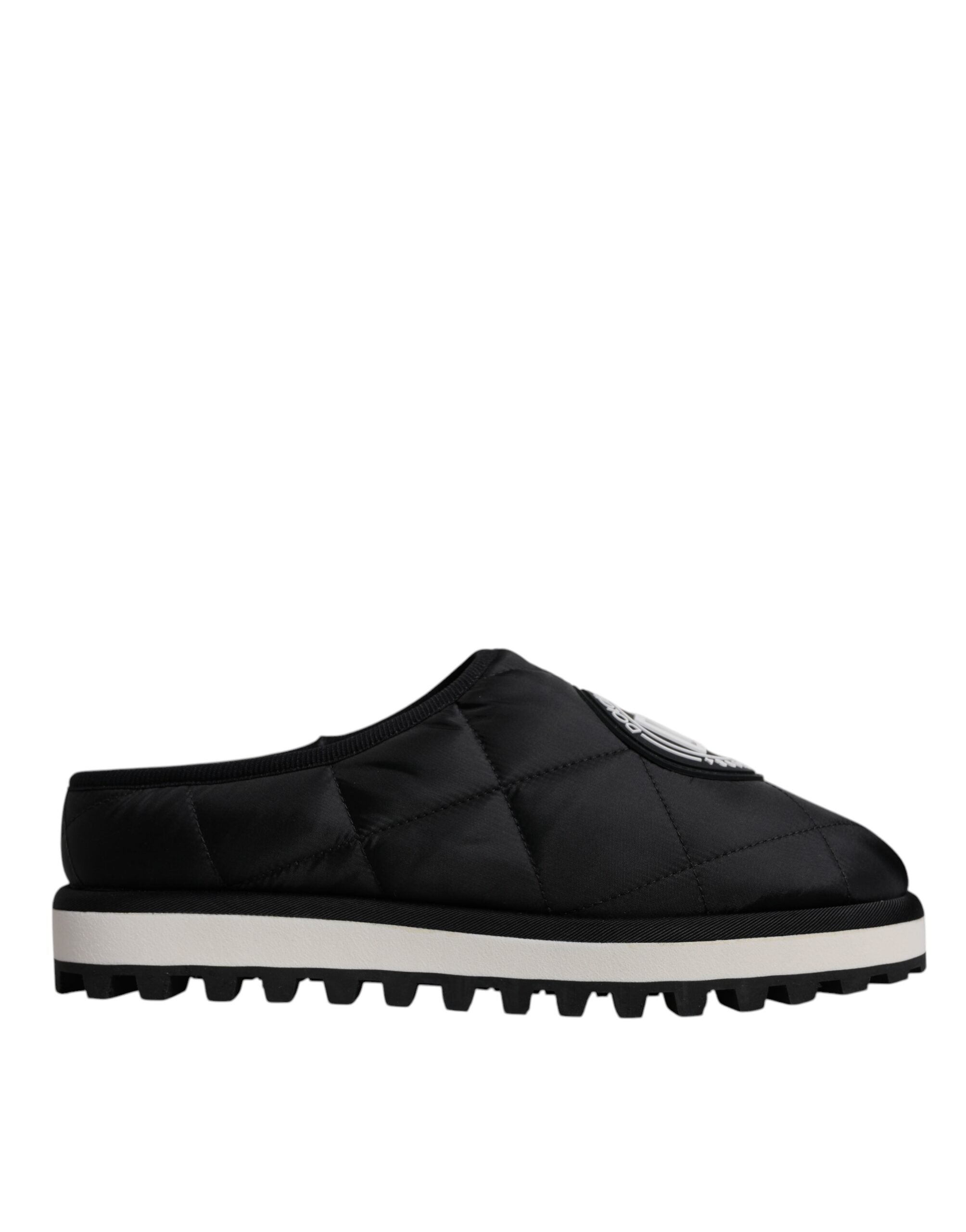Dolce & Gabbana Black Nylon Quilted Logo Patch Sandals Slides Men's Shoes