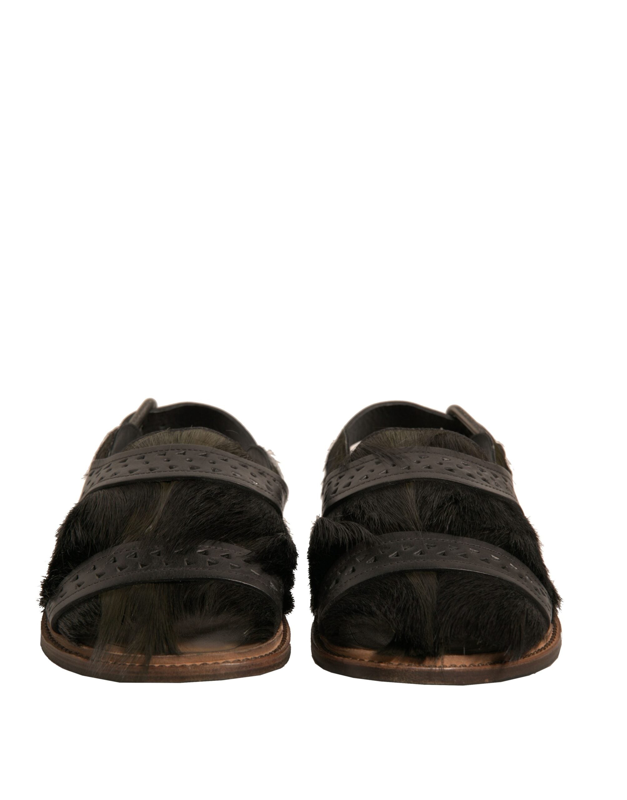 Dolce & Gabbana Green Gazelle Hair Leather Flats Sandals Men's Shoes