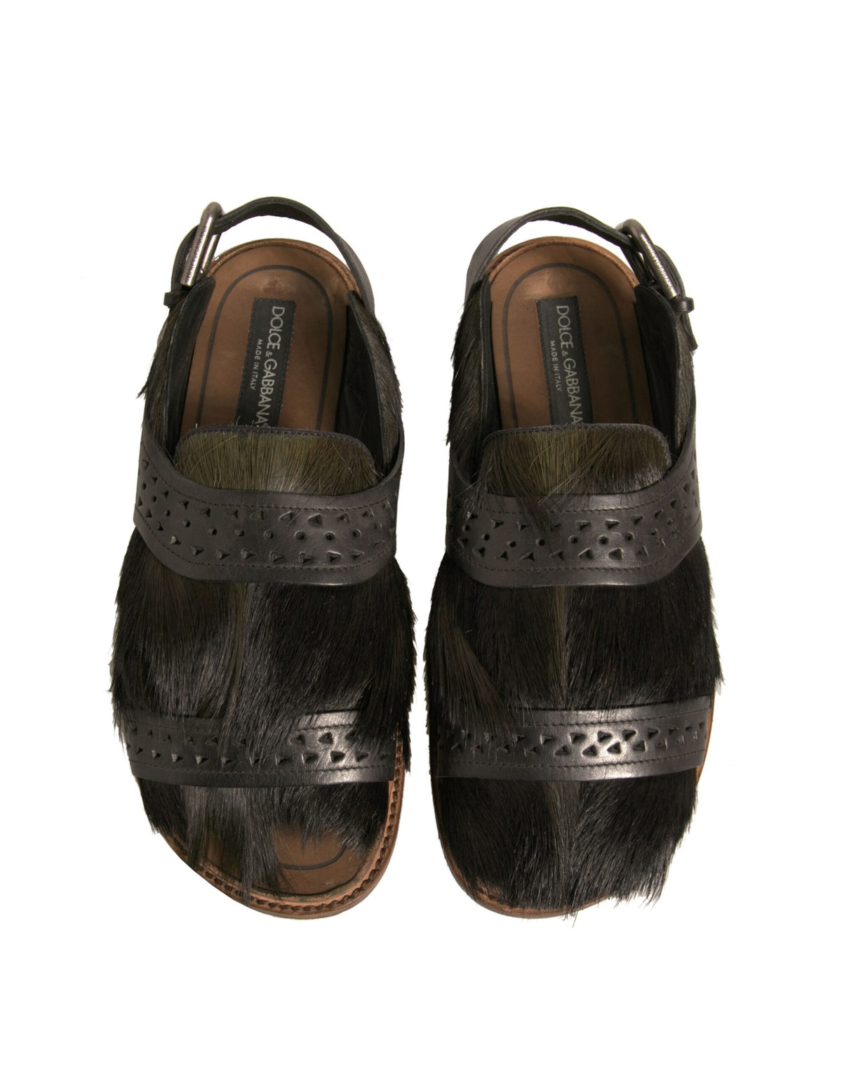 Dolce & Gabbana Green Gazelle Hair Leather Flats Sandals Men's Shoes