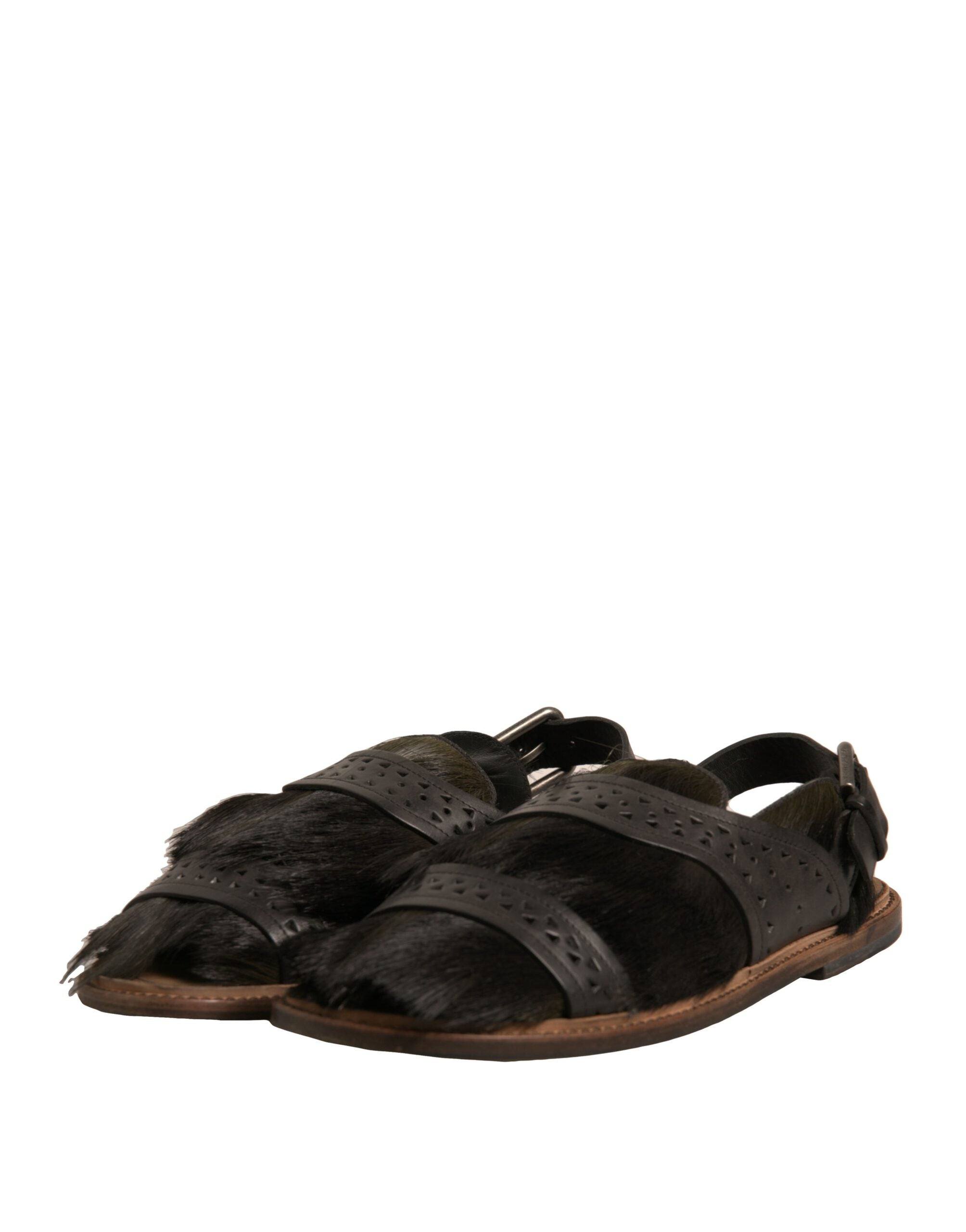 Dolce & Gabbana Green Gazelle Hair Leather Flats Sandals Men's Shoes