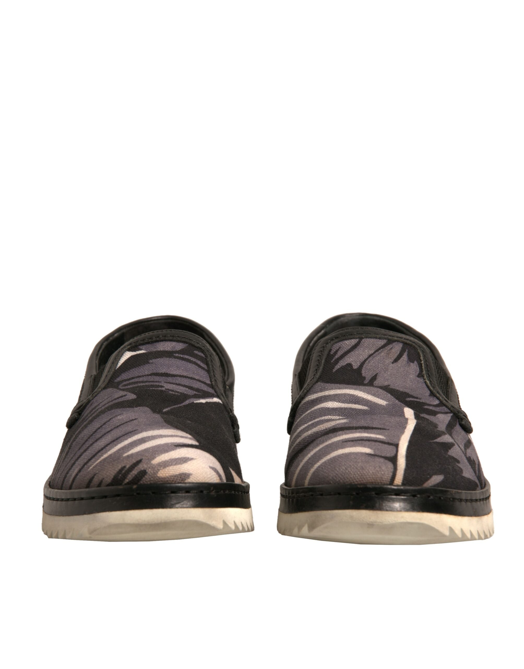 Dolce & Gabbana Black Canvas Tropical Print Slip On Men's Shoes (Pre-Owned)