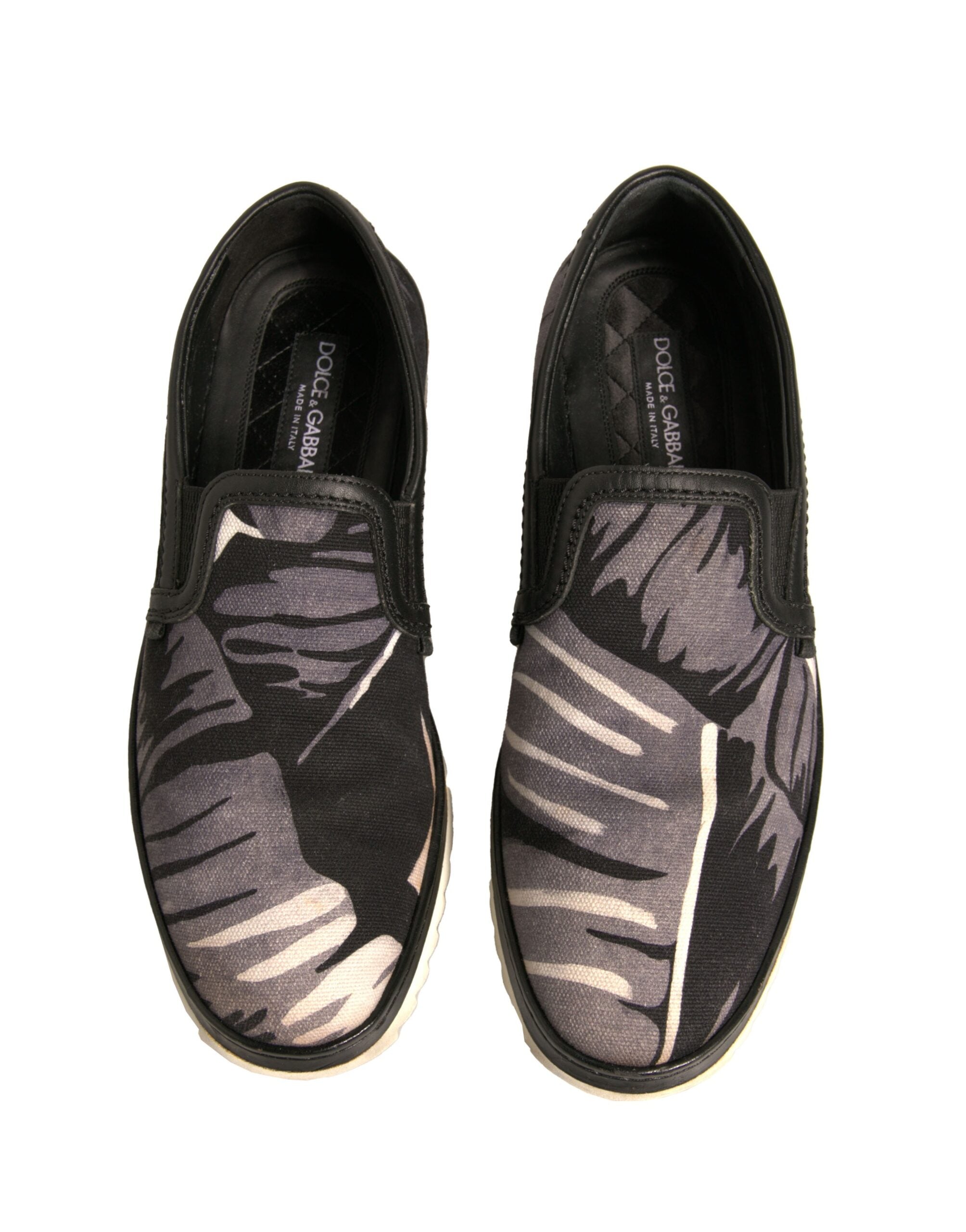 Dolce & Gabbana Black Canvas Tropical Print Slip On Men's Shoes (Pre-Owned)
