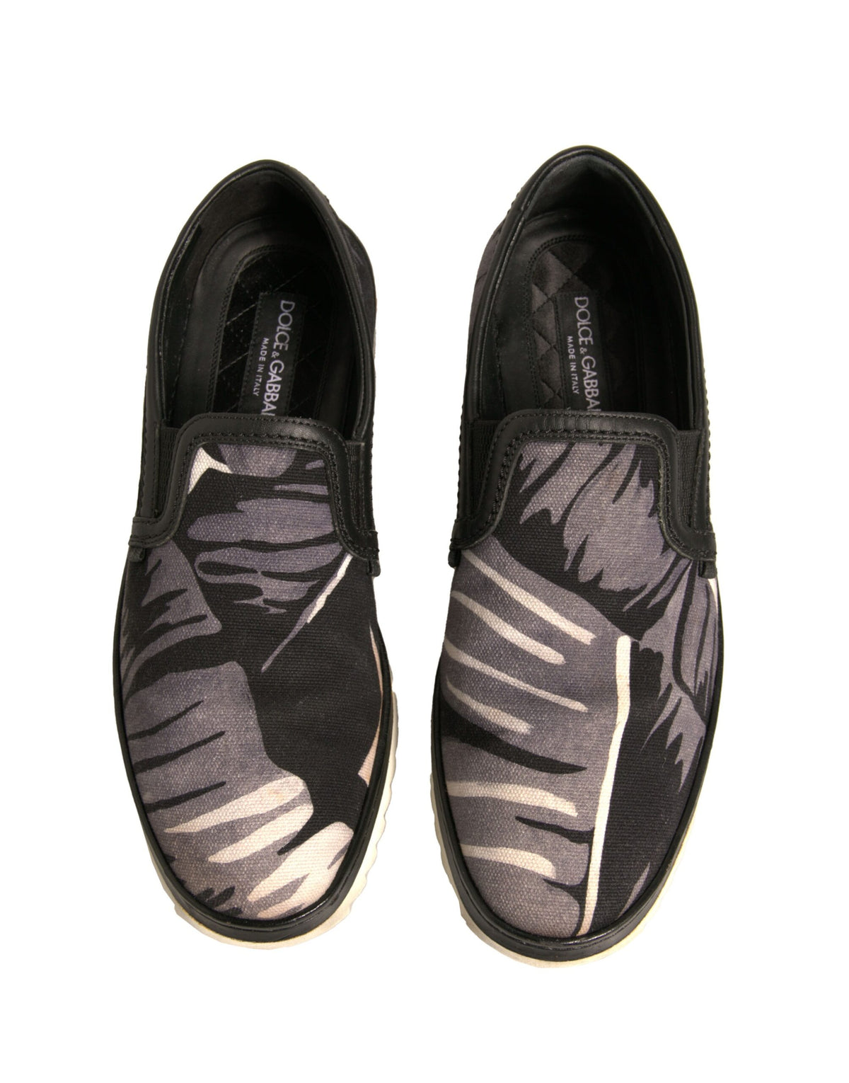 Dolce & Gabbana Black Canvas Tropical Print Slip On Men's Shoes (Pre-Owned)