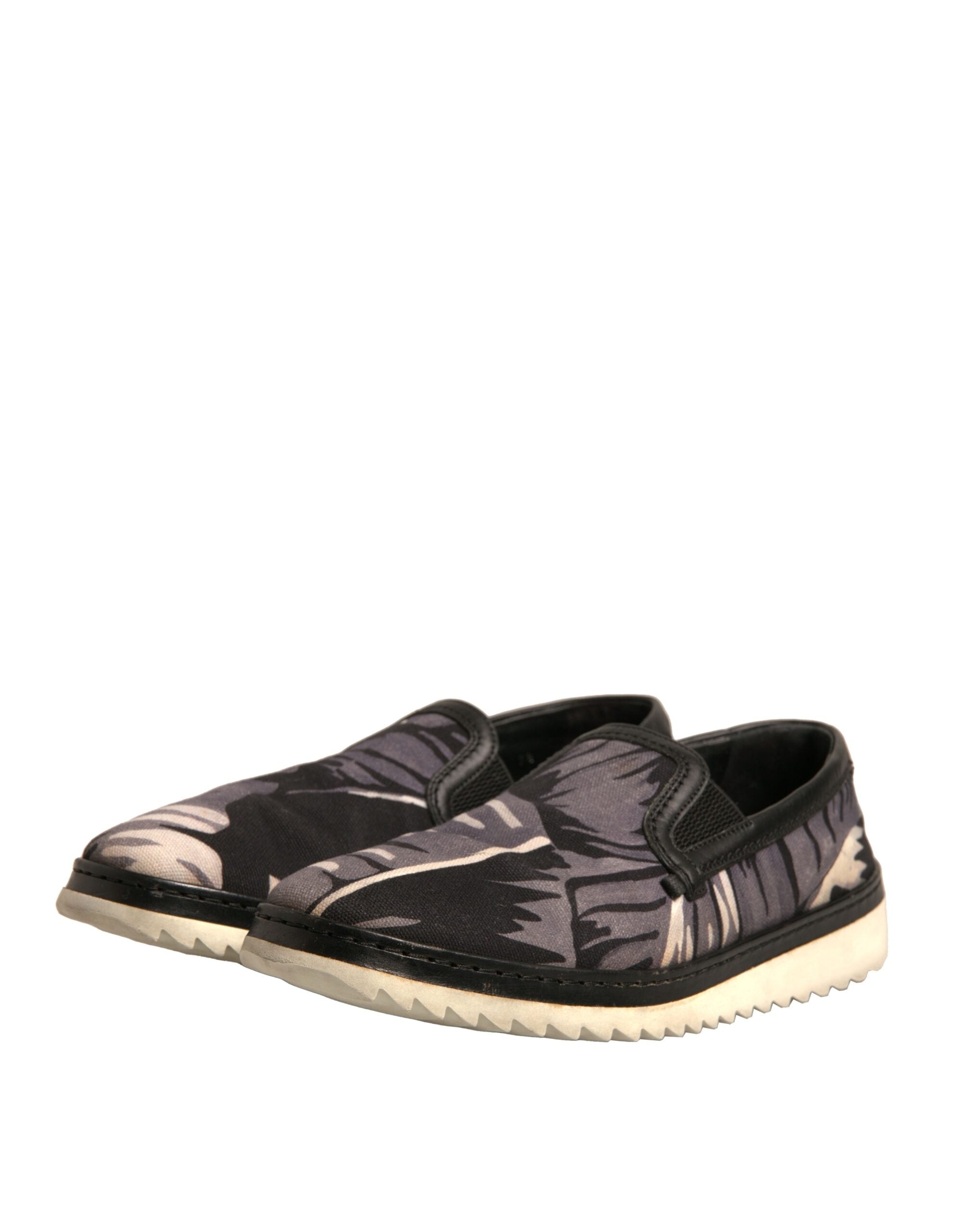 Dolce & Gabbana Black Canvas Tropical Print Slip On Men's Shoes (Pre-Owned)
