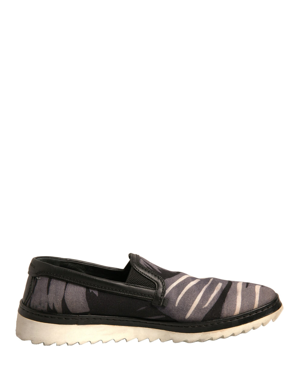 Dolce & Gabbana Black Canvas Tropical Print Slip On Men's Shoes (Pre-Owned)