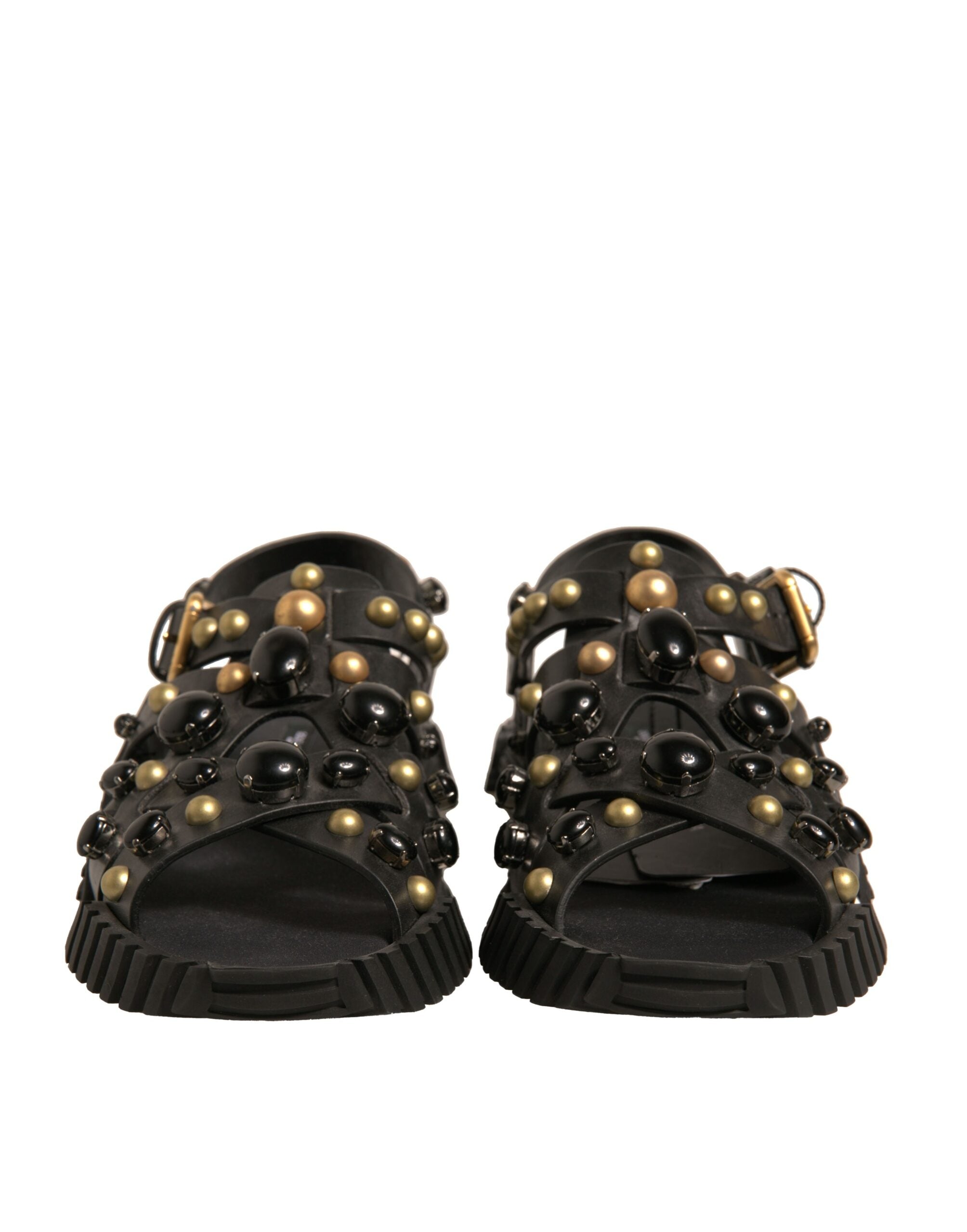 Dolce & Gabbana Black Leather Studded Slides Sandals Men's Shoes (Pre-Owned)