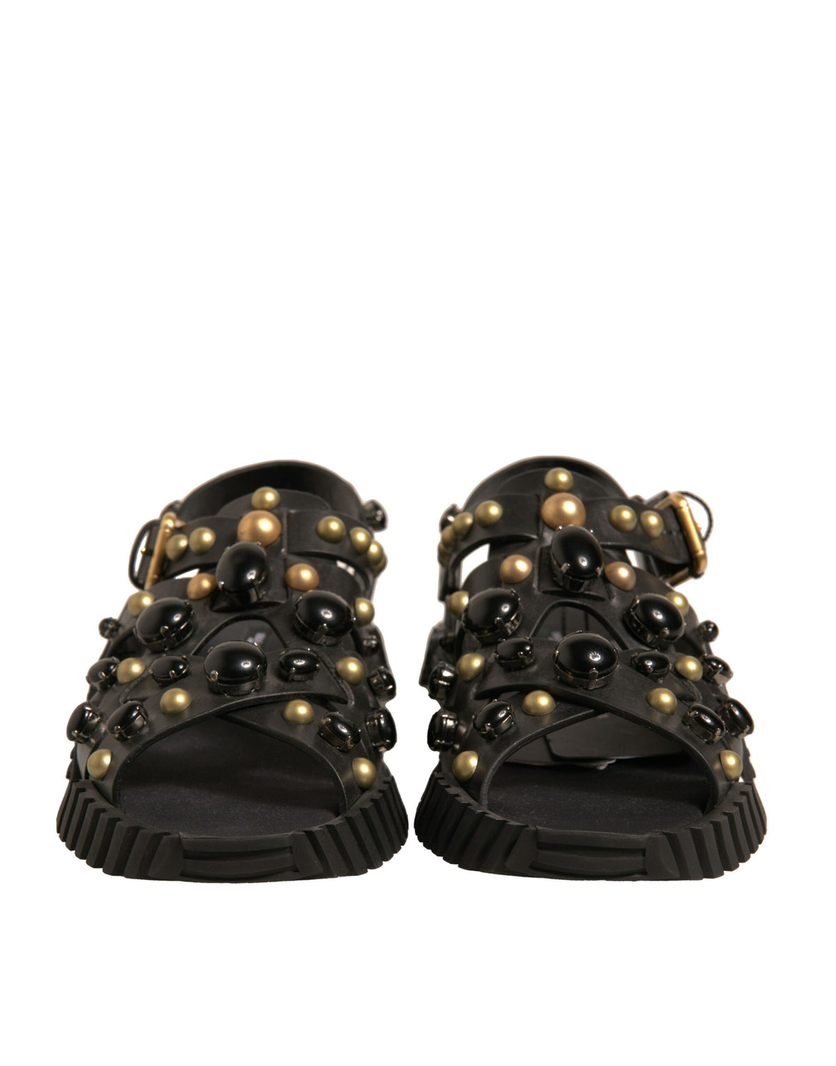 Dolce & Gabbana Black Leather Studded Slides Sandals Men's Shoes (Pre-Owned)