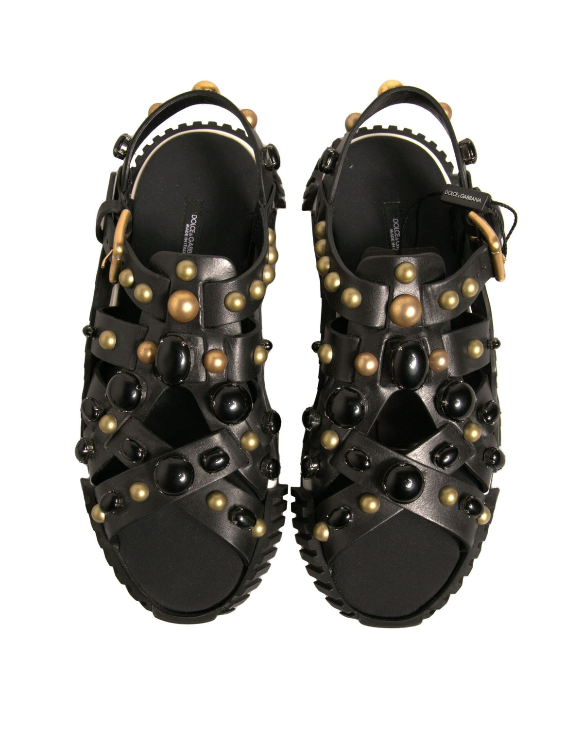 Dolce & Gabbana Black Leather Studded Slides Sandals Men's Shoes (Pre-Owned)