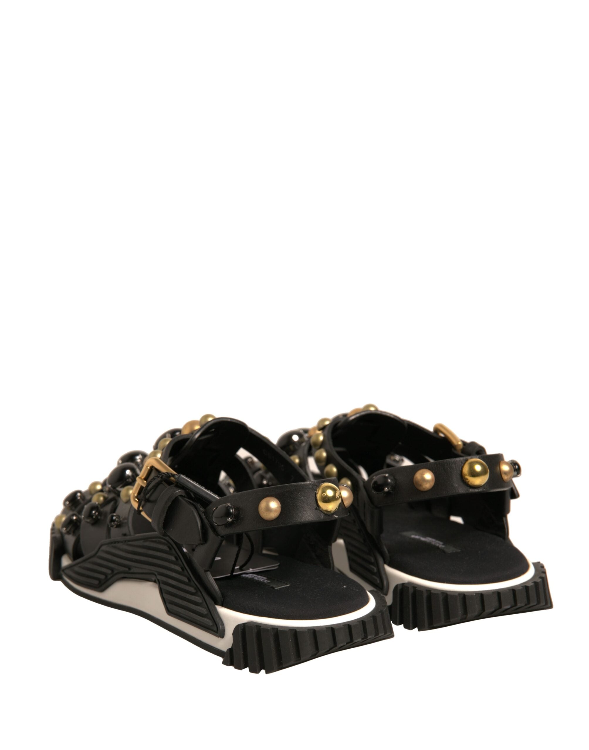 Dolce & Gabbana Black Leather Studded Slides Sandals Men's Shoes (Pre-Owned)