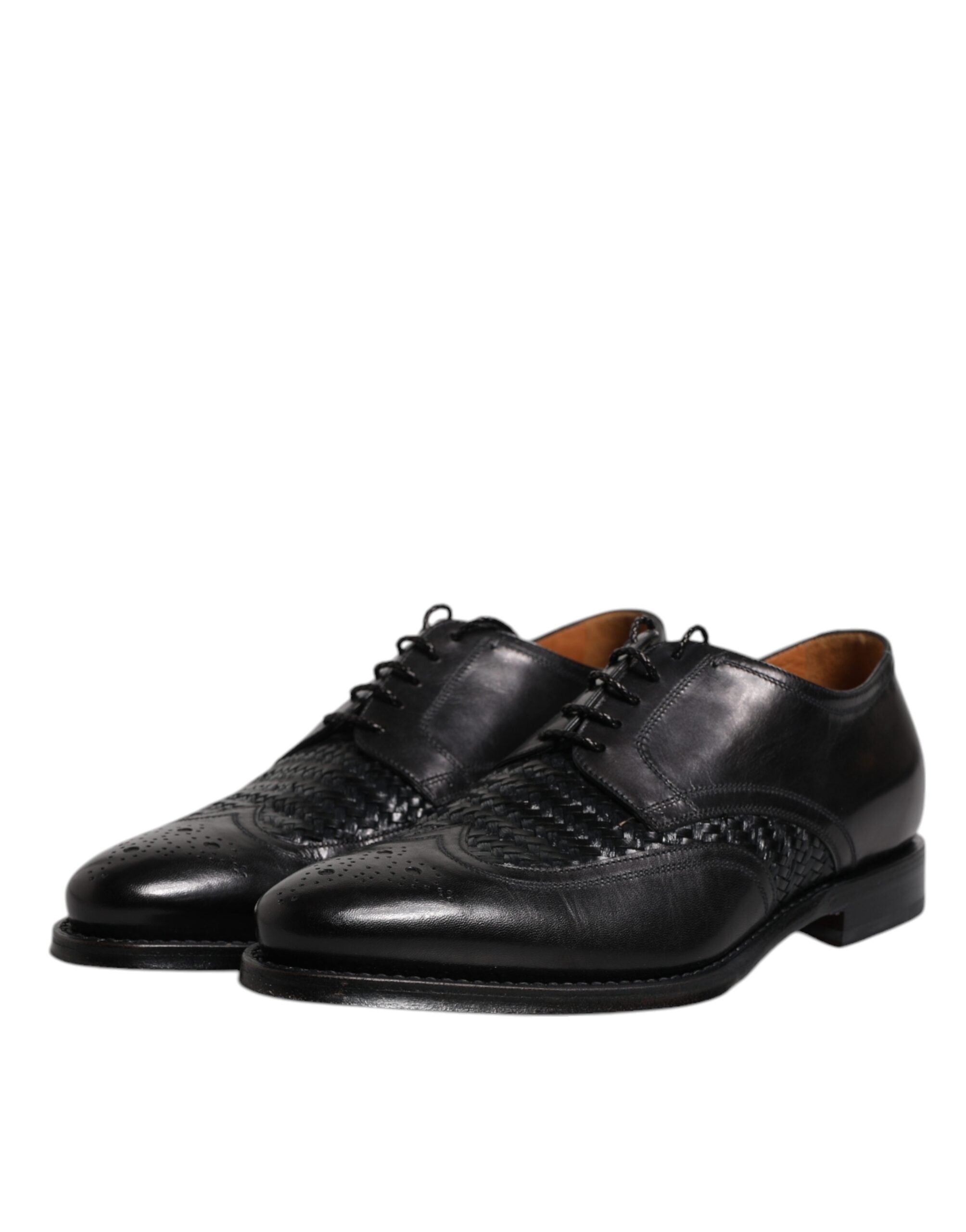 Dolce & Gabbana Black Leather Derby Wingtip Lace Up Formal Dress Men's Shoes