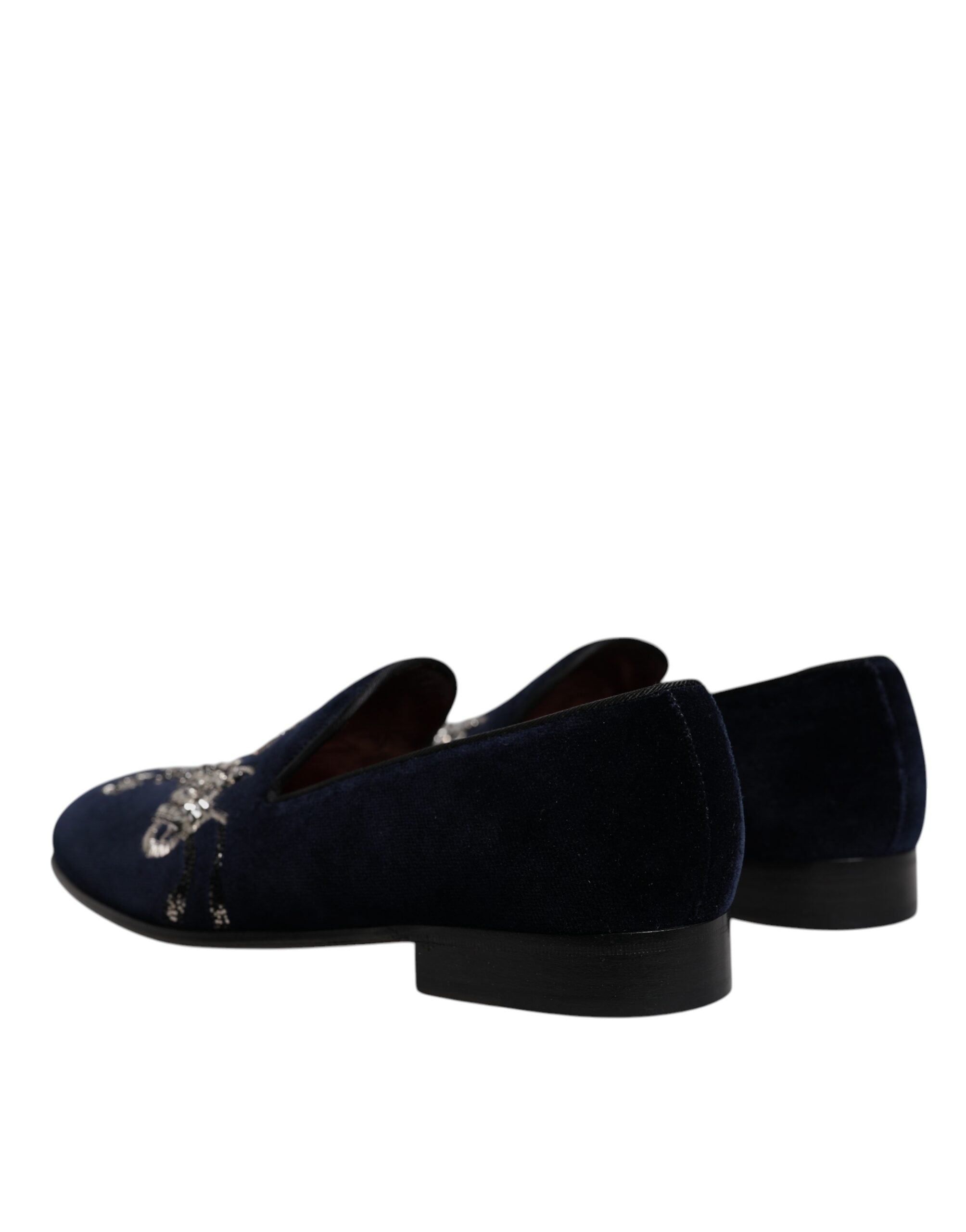Dolce & Gabbana Black Velvet Floral Gun Loafers Dress Men's Shoes