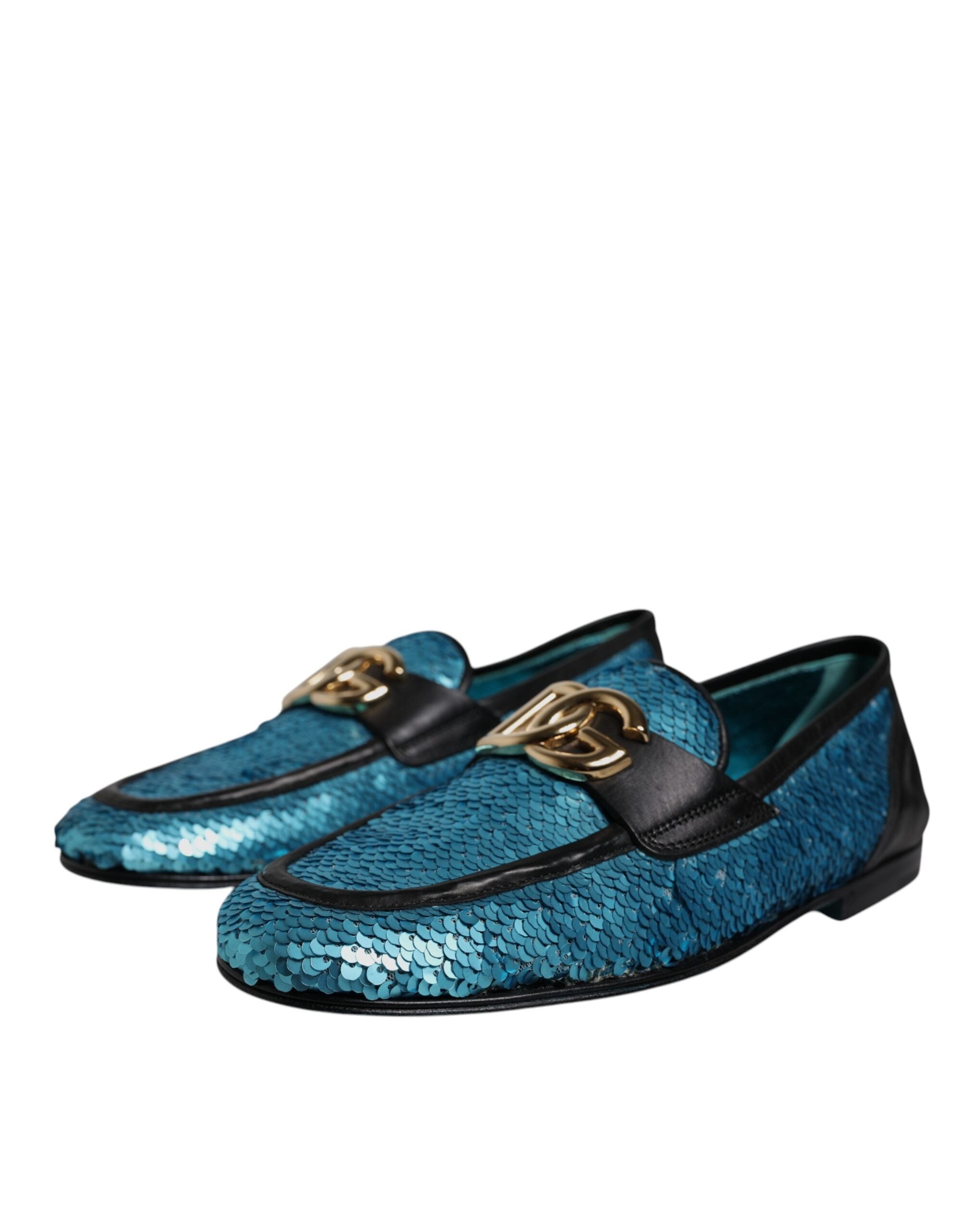 Dolce & Gabbana Blue Sequined Loafers Formal Dress Men's Shoes