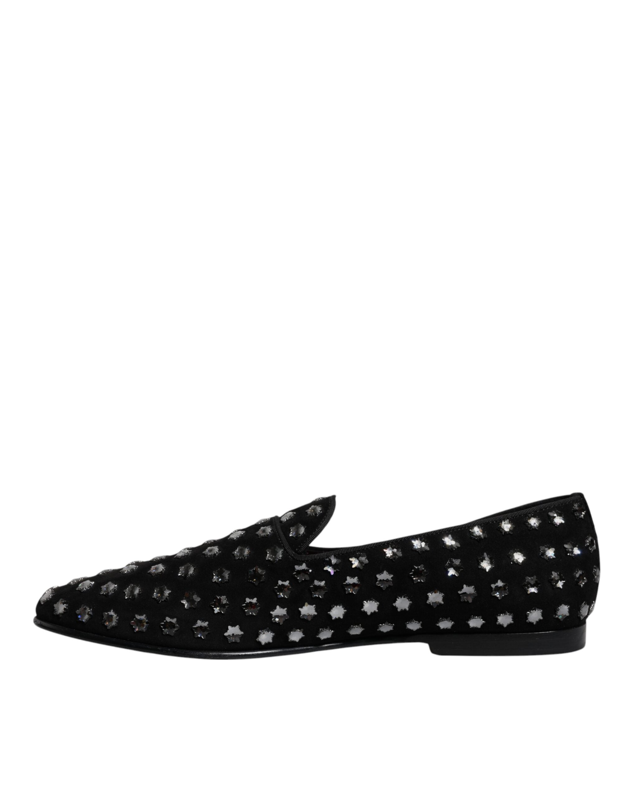 Dolce & Gabbana Black Crystal Embellished Loafers Dress Men's Shoes