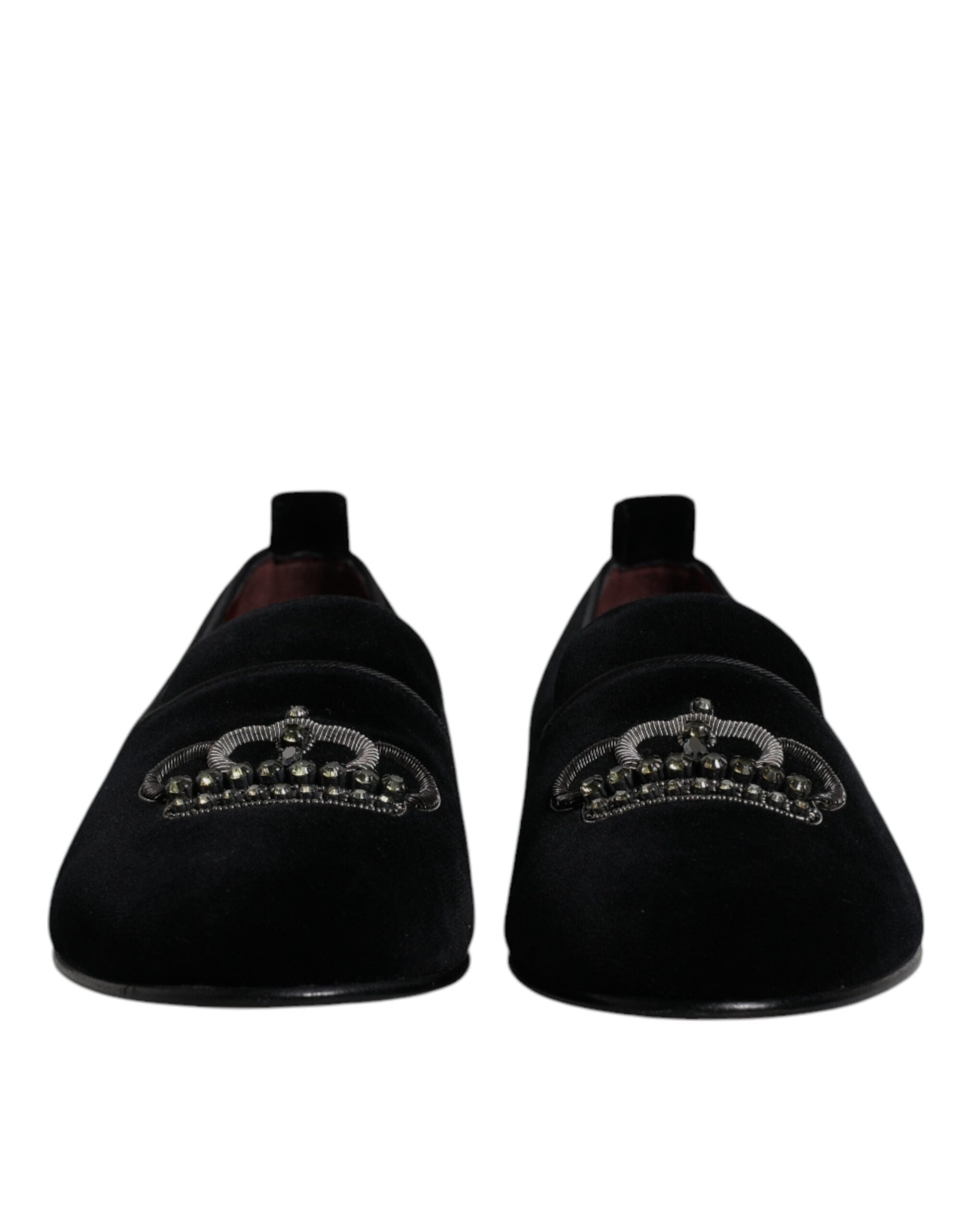 Dolce & Gabbana Black Velvet Crystal Crown Loafers Formal Dress Men's Shoes