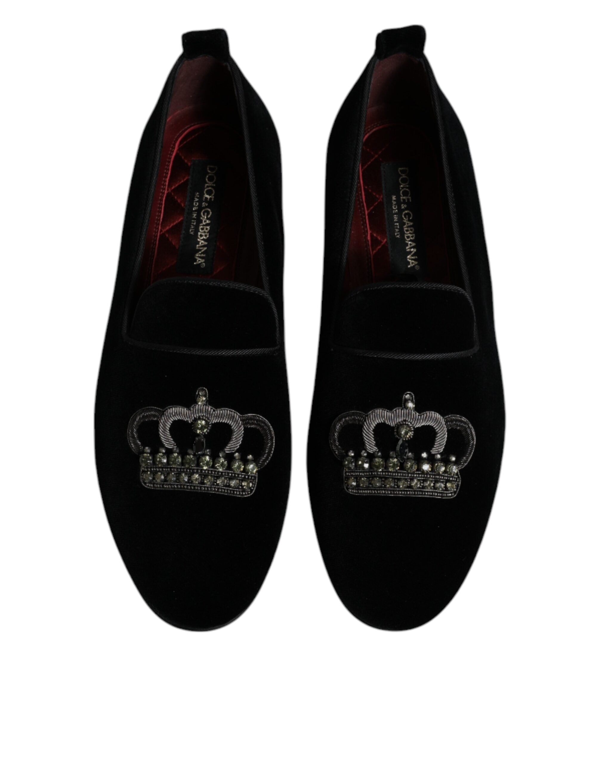 Dolce & Gabbana Black Velvet Crystal Crown Loafers Formal Dress Men's Shoes