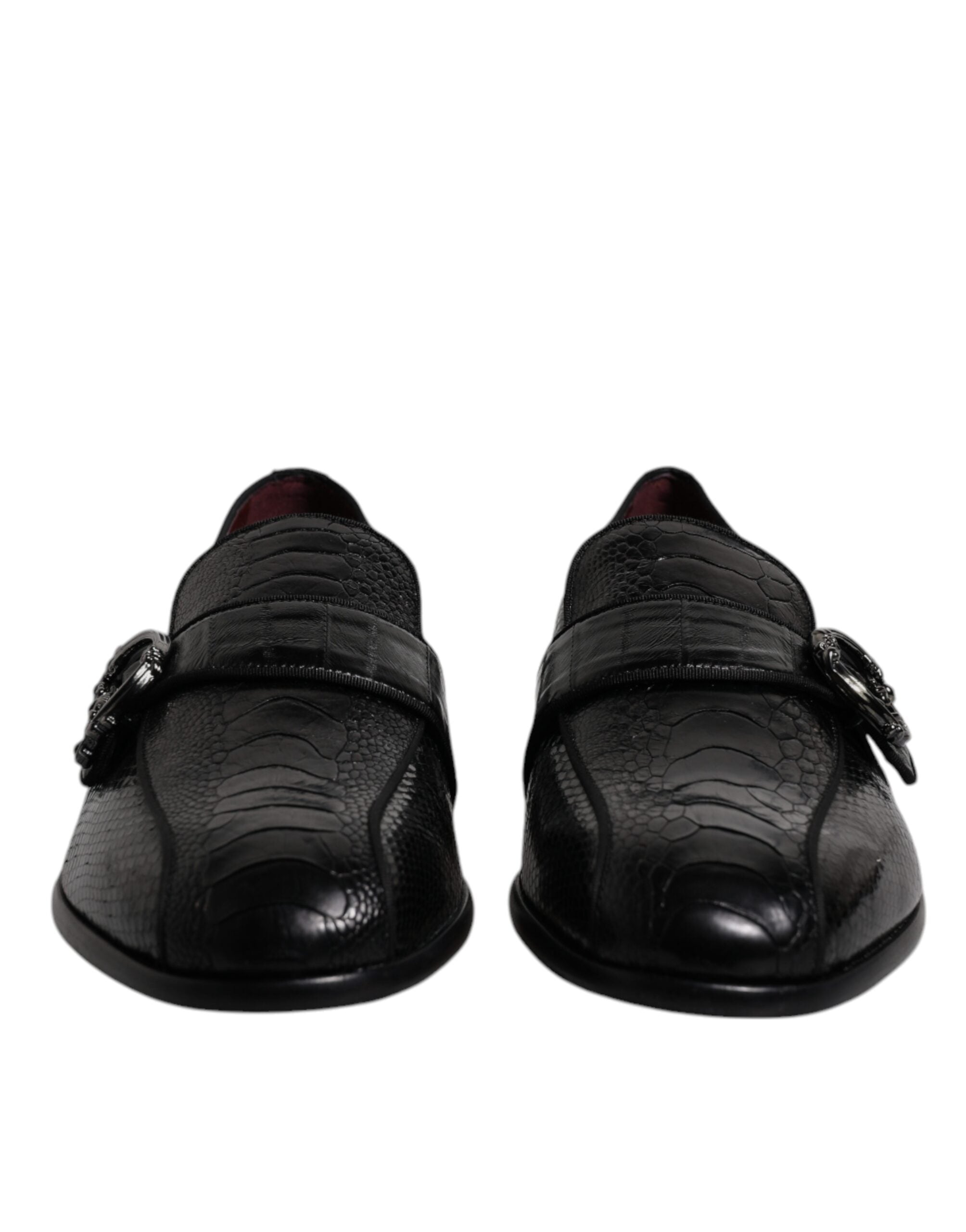 Dolce & Gabbana Black Exotic Leather DG Logo Loafers Formal Dress Men's Shoes