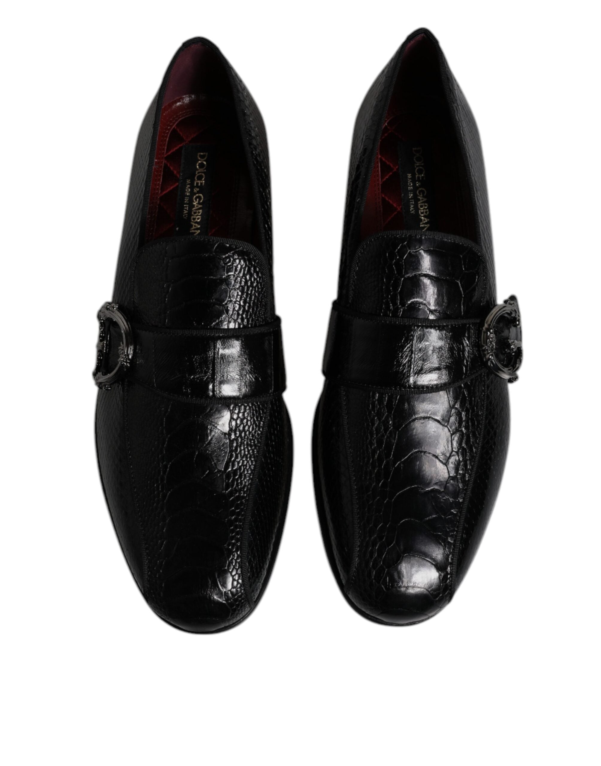 Dolce & Gabbana Black Exotic Leather DG Logo Loafers Formal Dress Men's Shoes