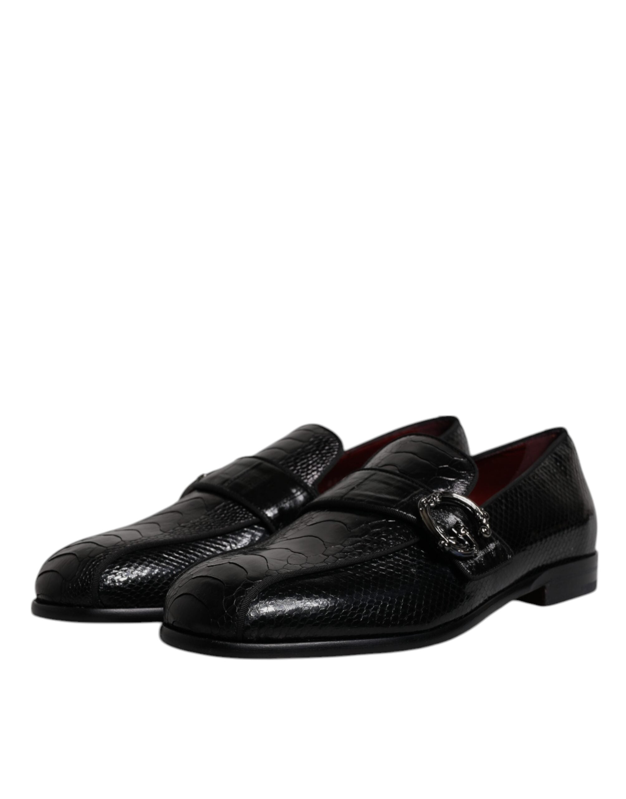 Dolce & Gabbana Black Exotic Leather DG Logo Loafers Formal Dress Men's Shoes